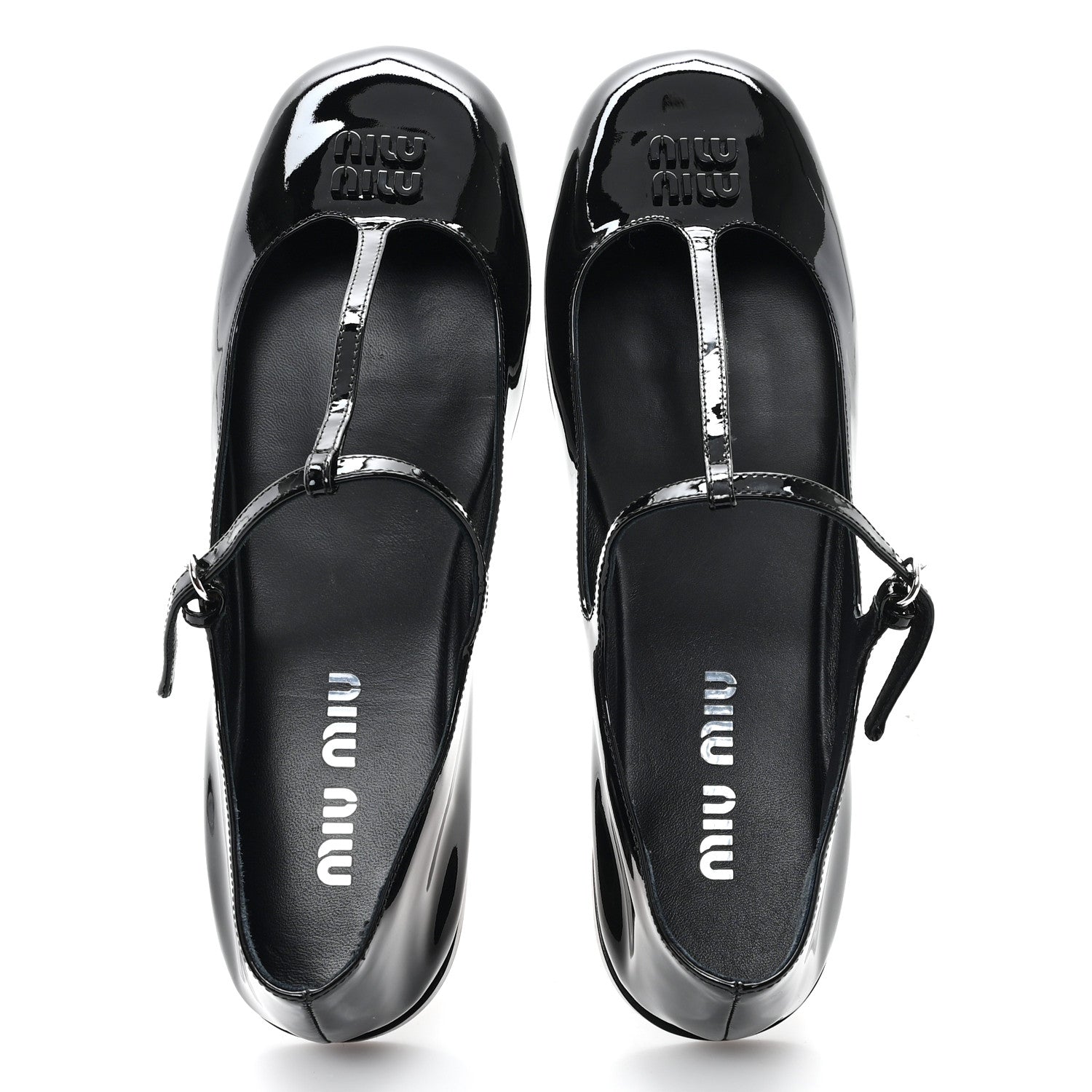 Miu Miu Vernice Logo T-Strap Ballerina Flats 37.5 Black 2 of 9