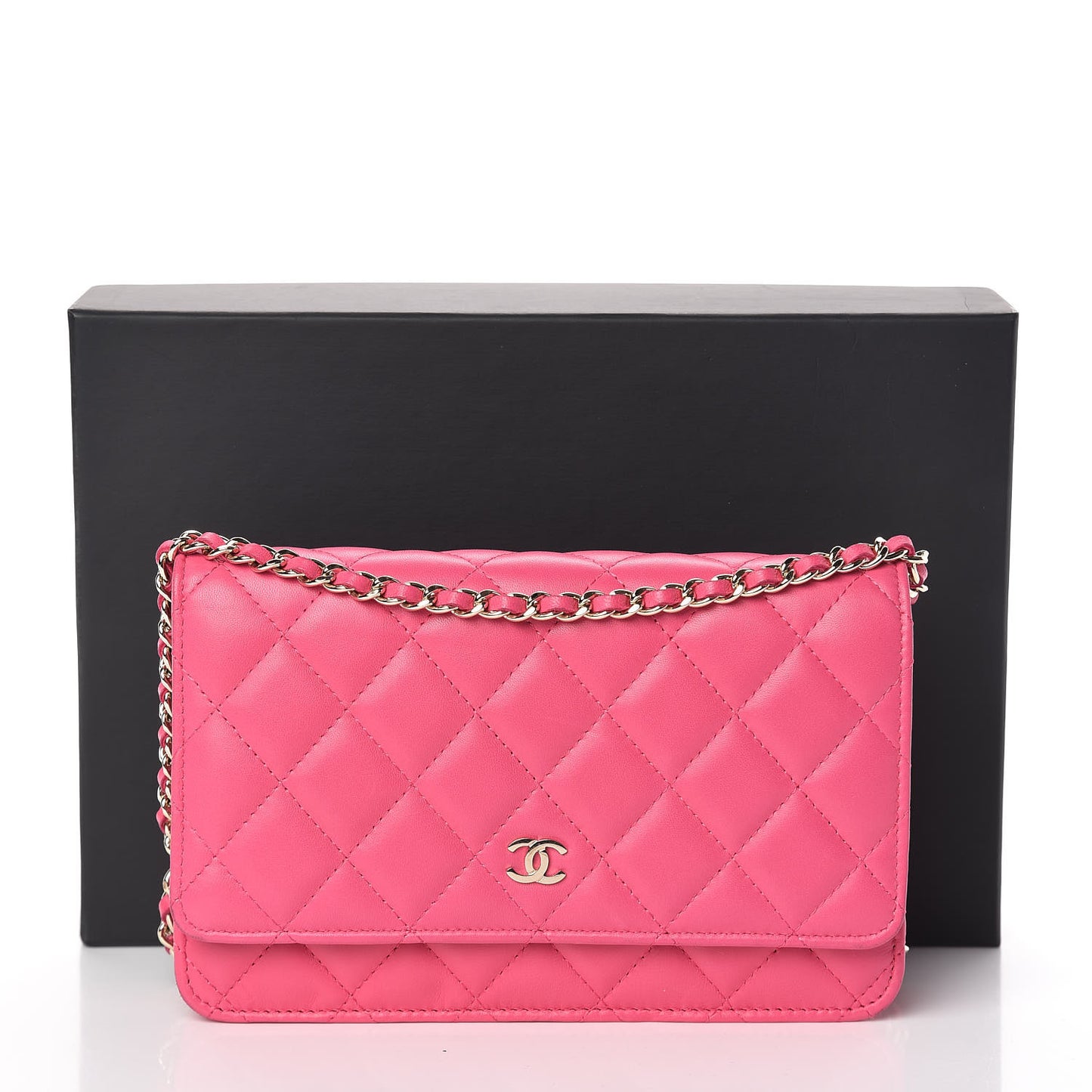 Lambskin Quilted Wallet On Chain WOC Dark Pink
