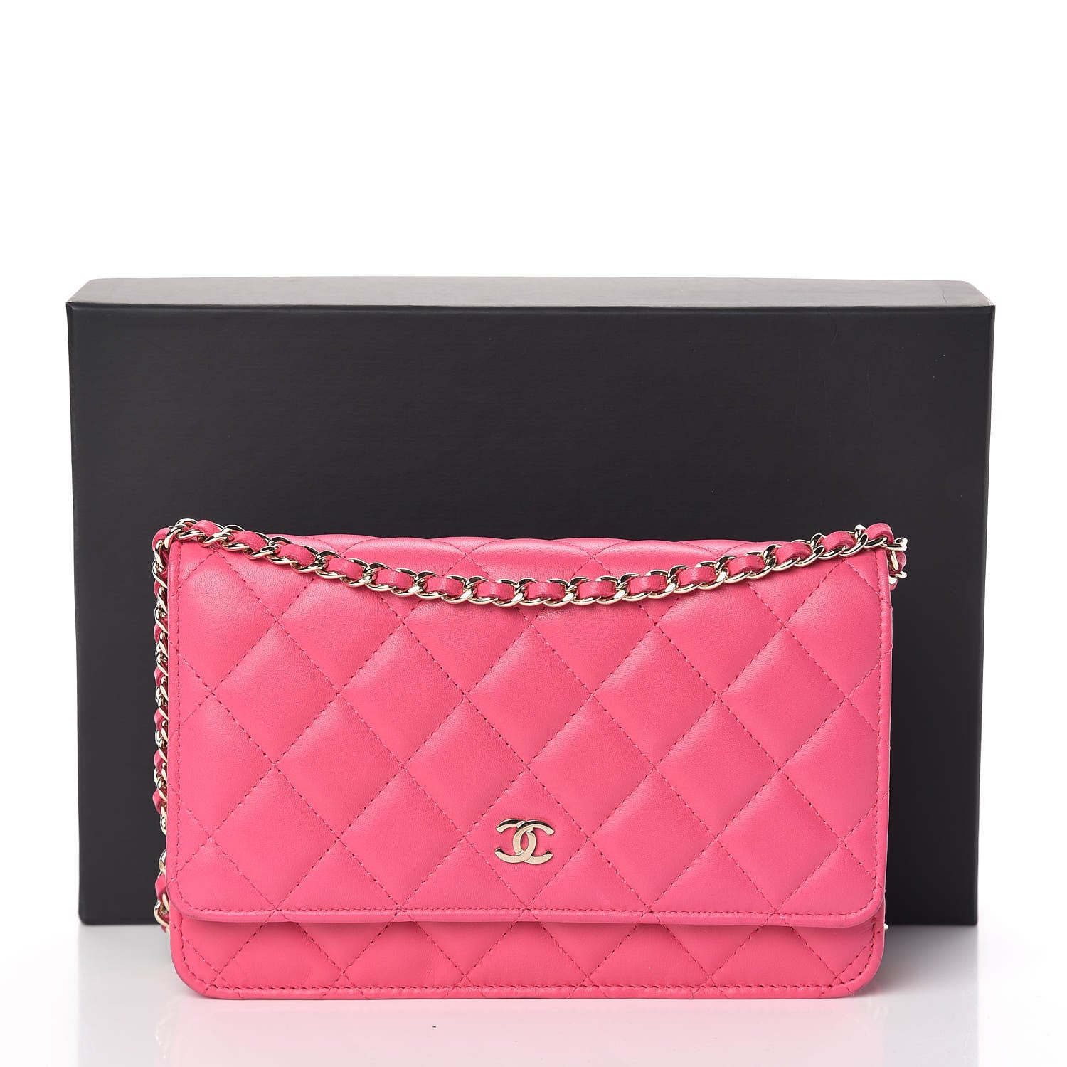 Chanel Lambskin Quilted Wallet On Chain WOC Dark Pink 17 of 17
