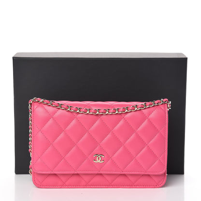 Chanel Lambskin Quilted Wallet On Chain WOC Dark Pink 17 of 17