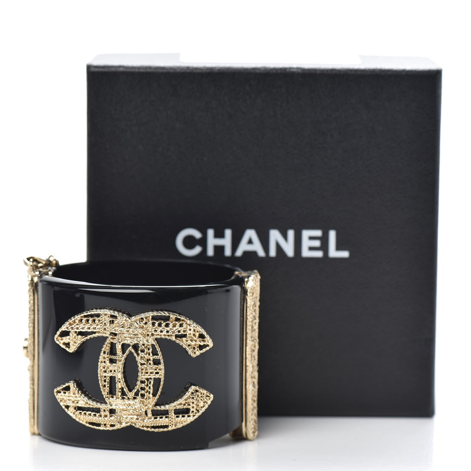 Chanel Resin Crystal CC Cuff Black Gold 6 of 6