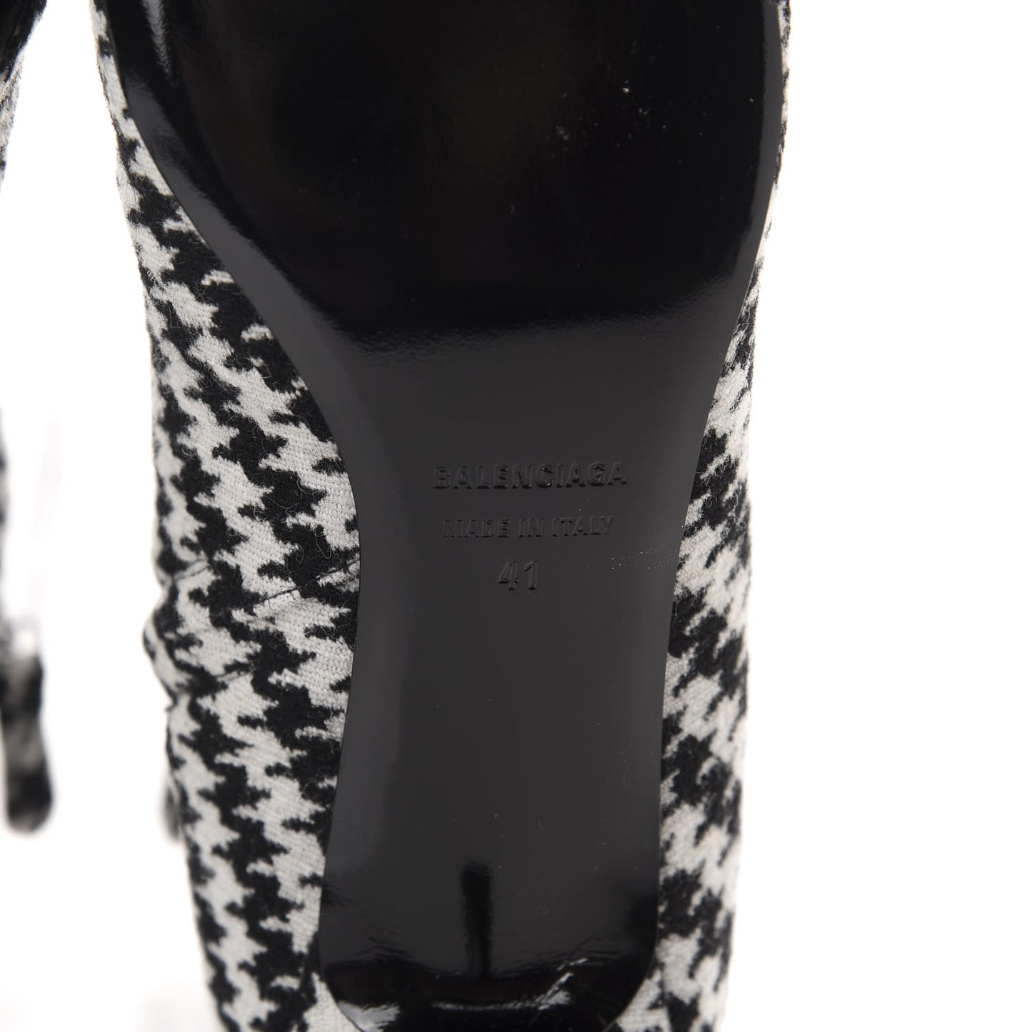 Wool Houndstooth BB Pointy Toe Ankle Booties 41 Black Ivory