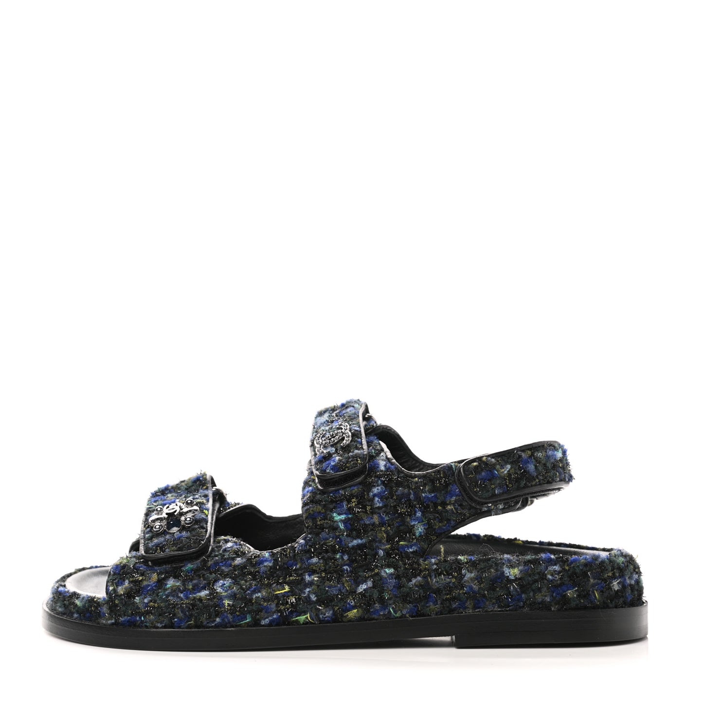 Iridescent Tweed Velcro Dad Sandals 37 Navy Blue Multicolor
