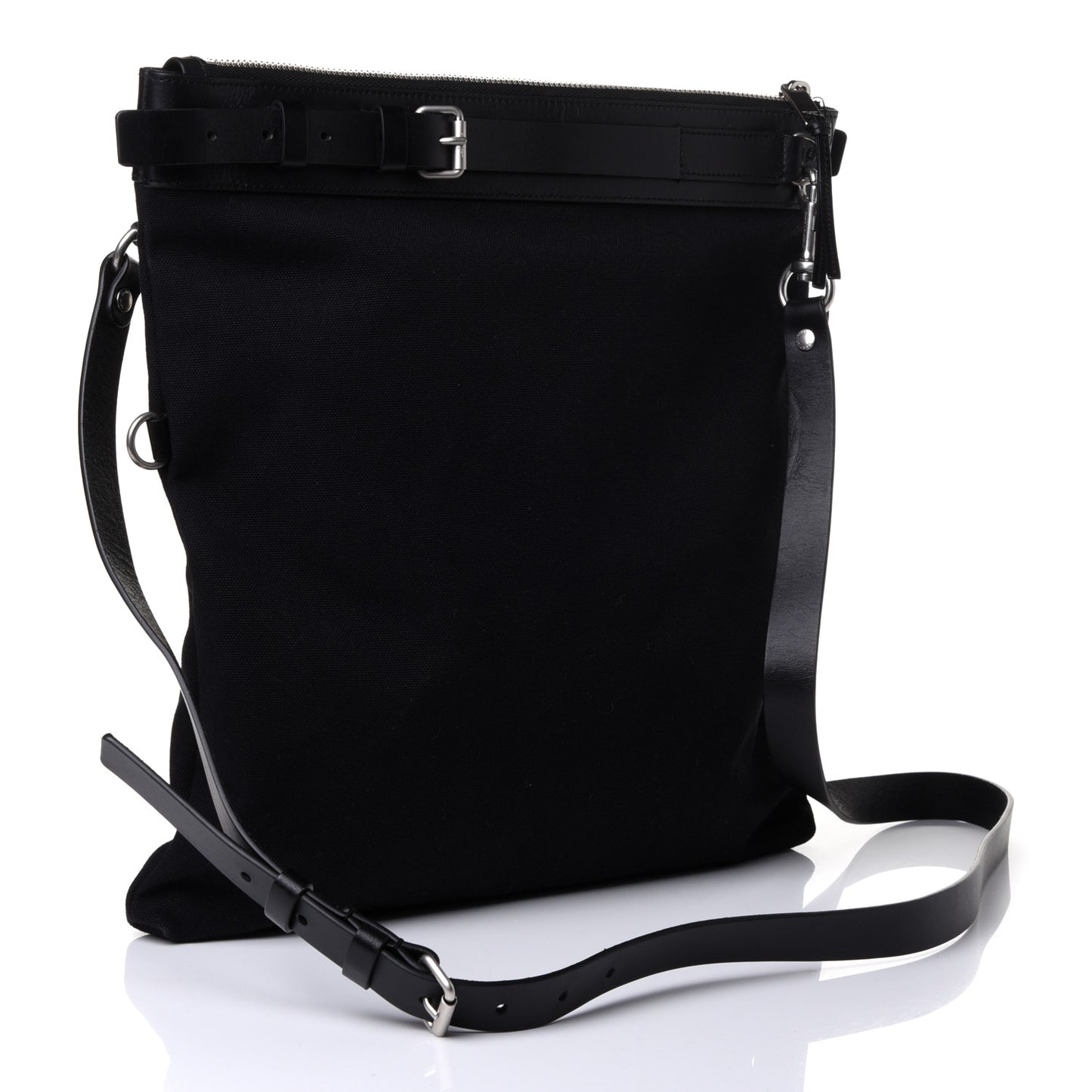 Canvas Calfskin Belted Flat Messenger Bag Black