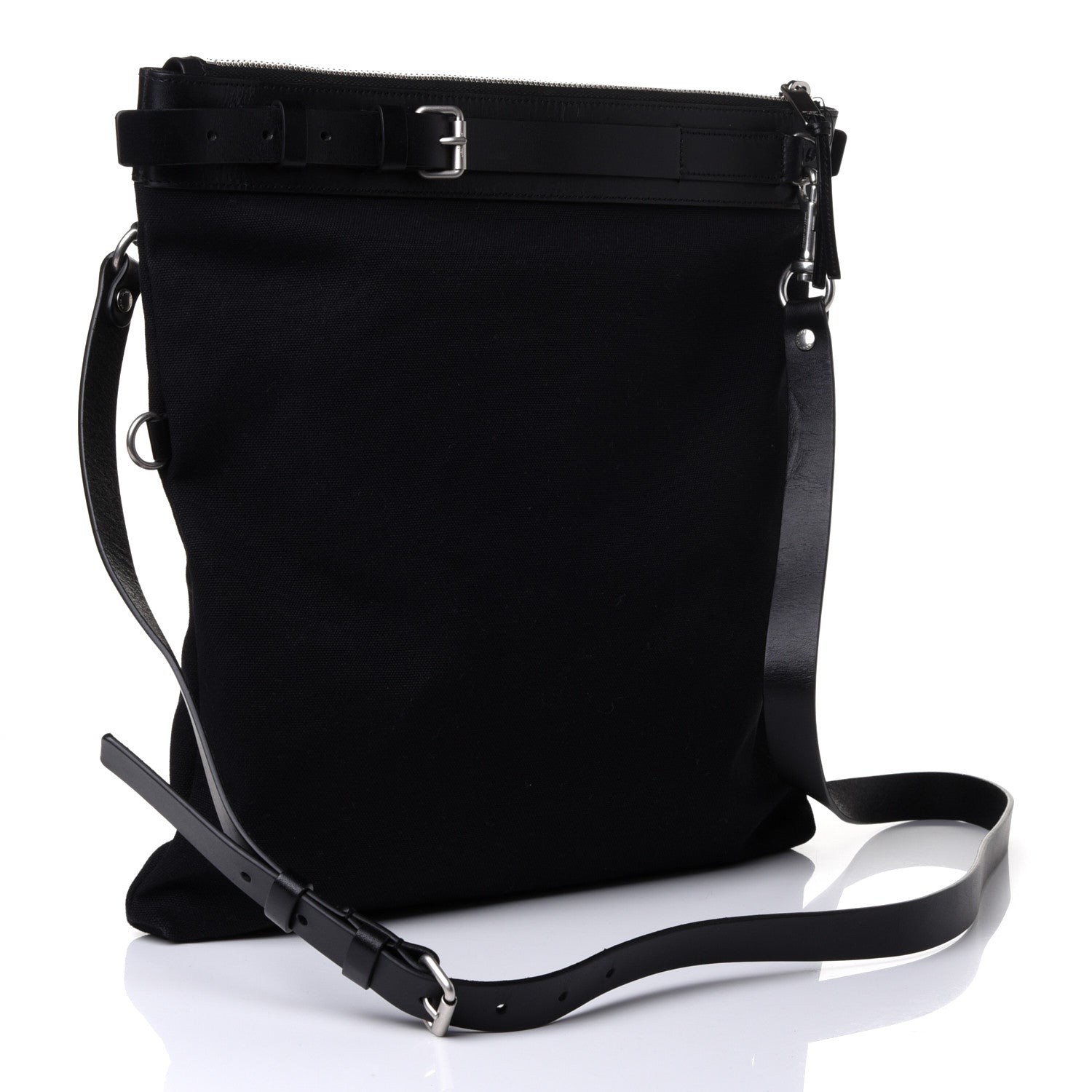 Saint Laurent Canvas Calfskin Belted Flat Messenger Bag Black 2 of 4