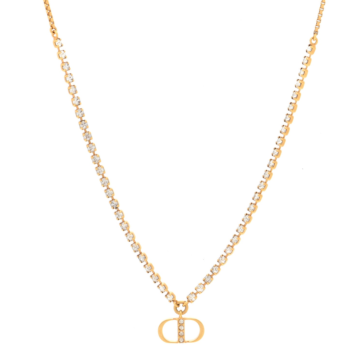 Christian Dior Metal Crystal Petite CD Necklace Gold 1 of 5