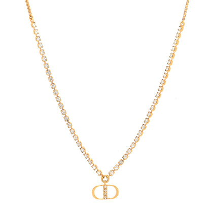 Christian Dior Metal Crystal Petite CD Necklace Gold 1 of 5