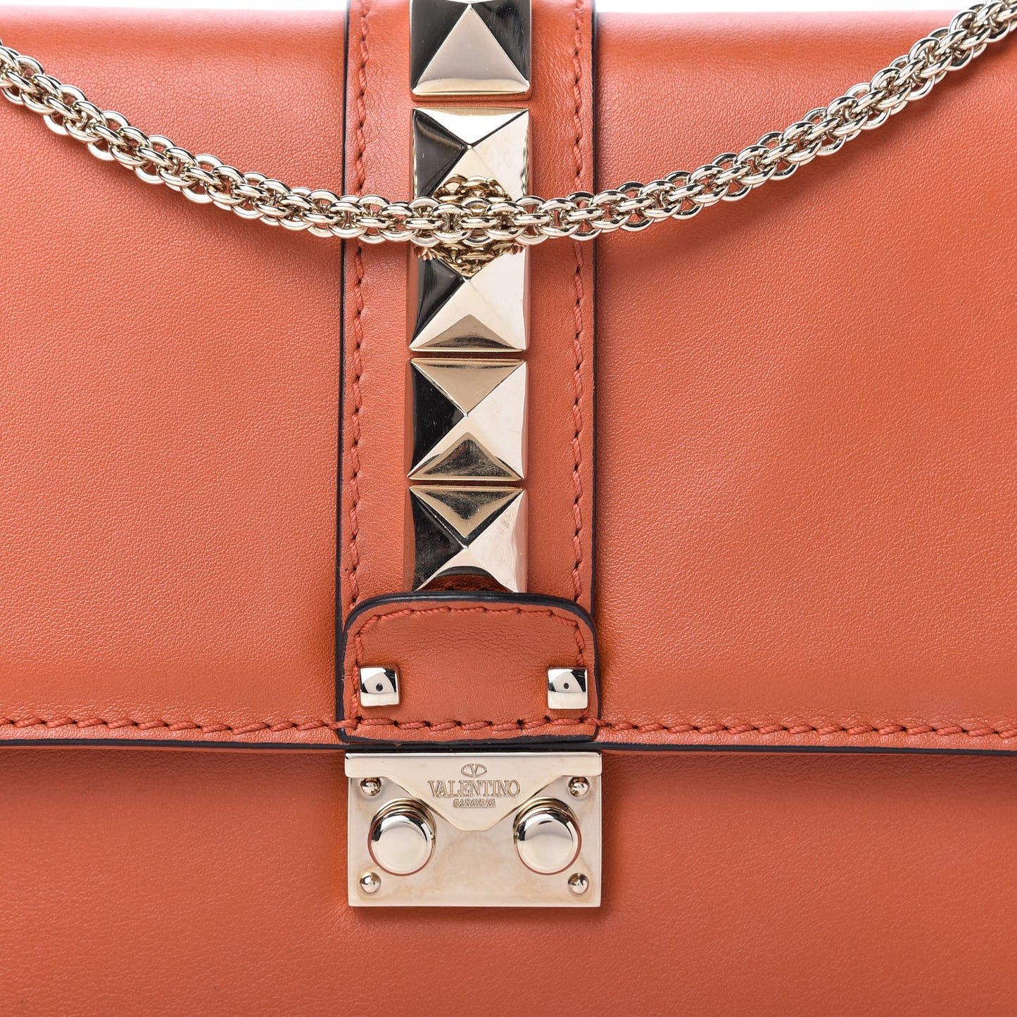 Vitello Medium Glam Lock Rockstud Flap Bag Orange