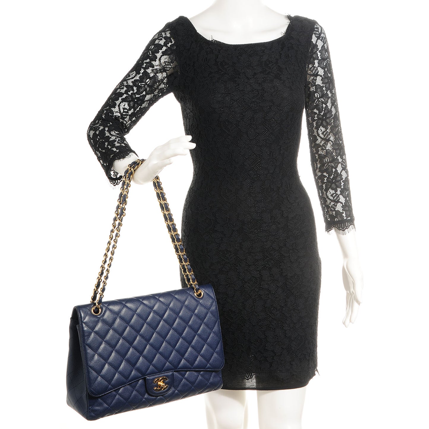 Caviar Maxi Single Flap Dark Blue