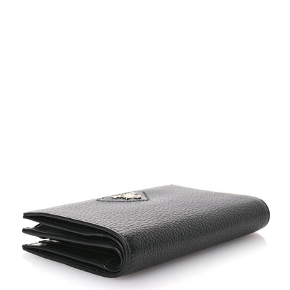 Prada Vitello Daino Triangle Continental Zip Wallet  Black 4 of 8