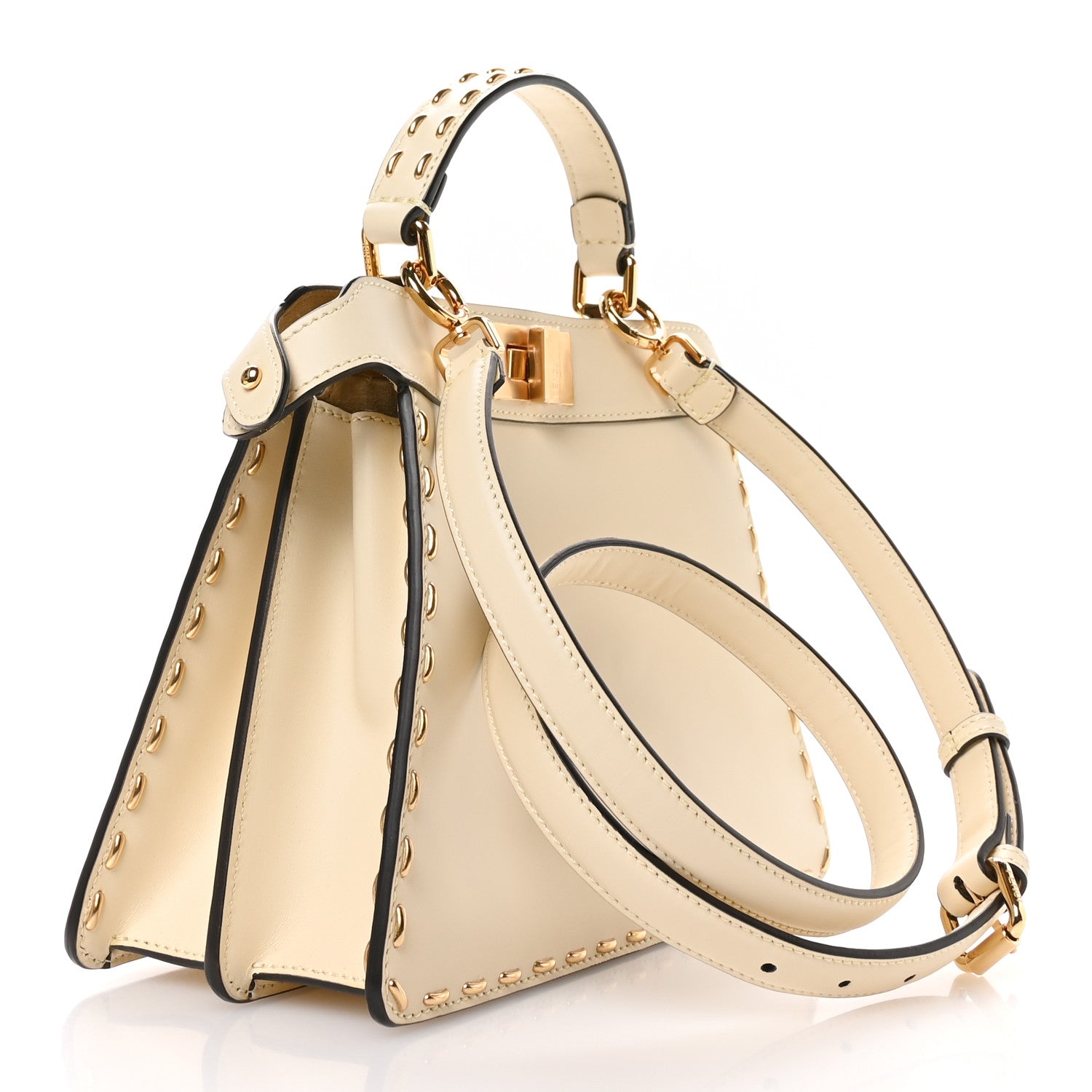 Fendi Vitello King Camoscio Metal Stitch Peekaboo I SEE U Satchel Pergamena Miele 3 of 10