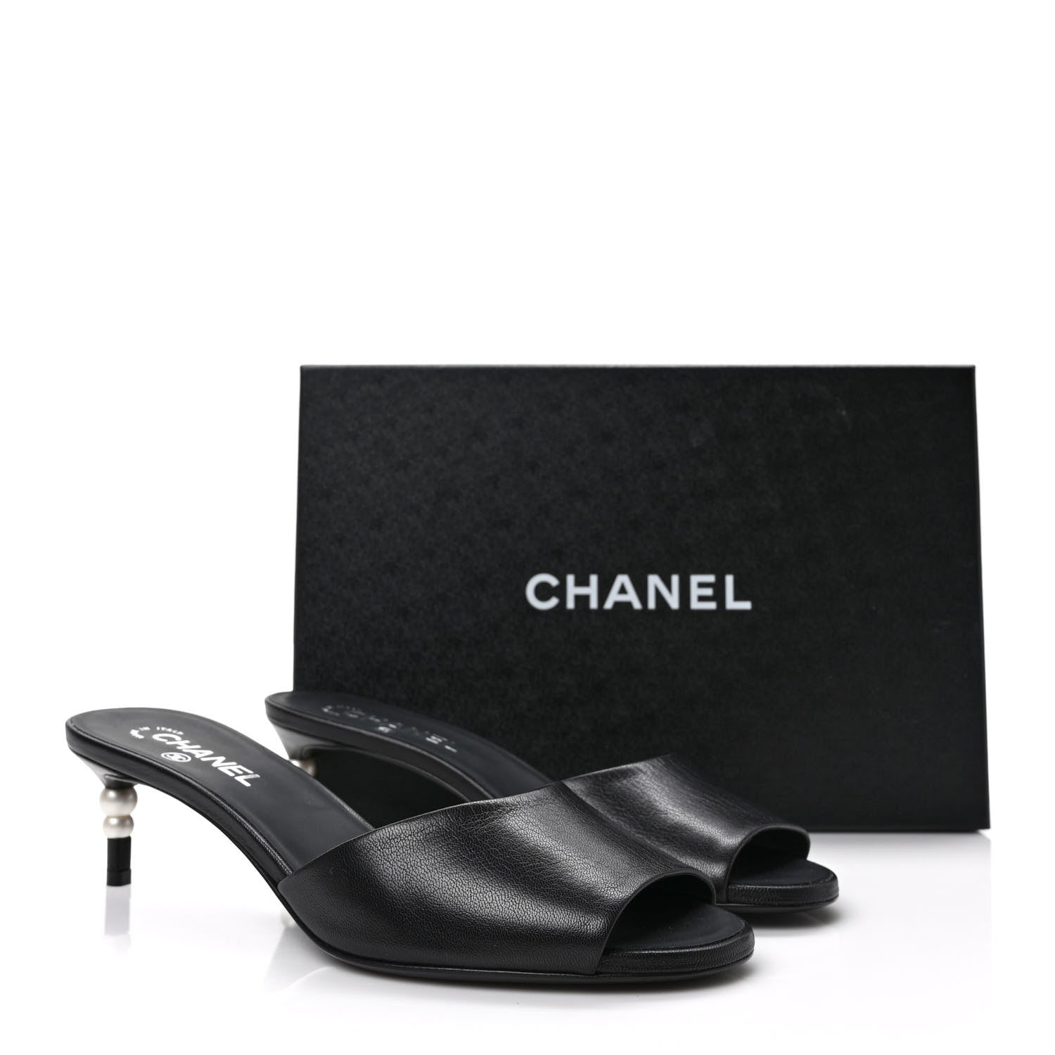 Chanel Goatskin Pearl Peep Toe Mules 40 Black 9 of 9
