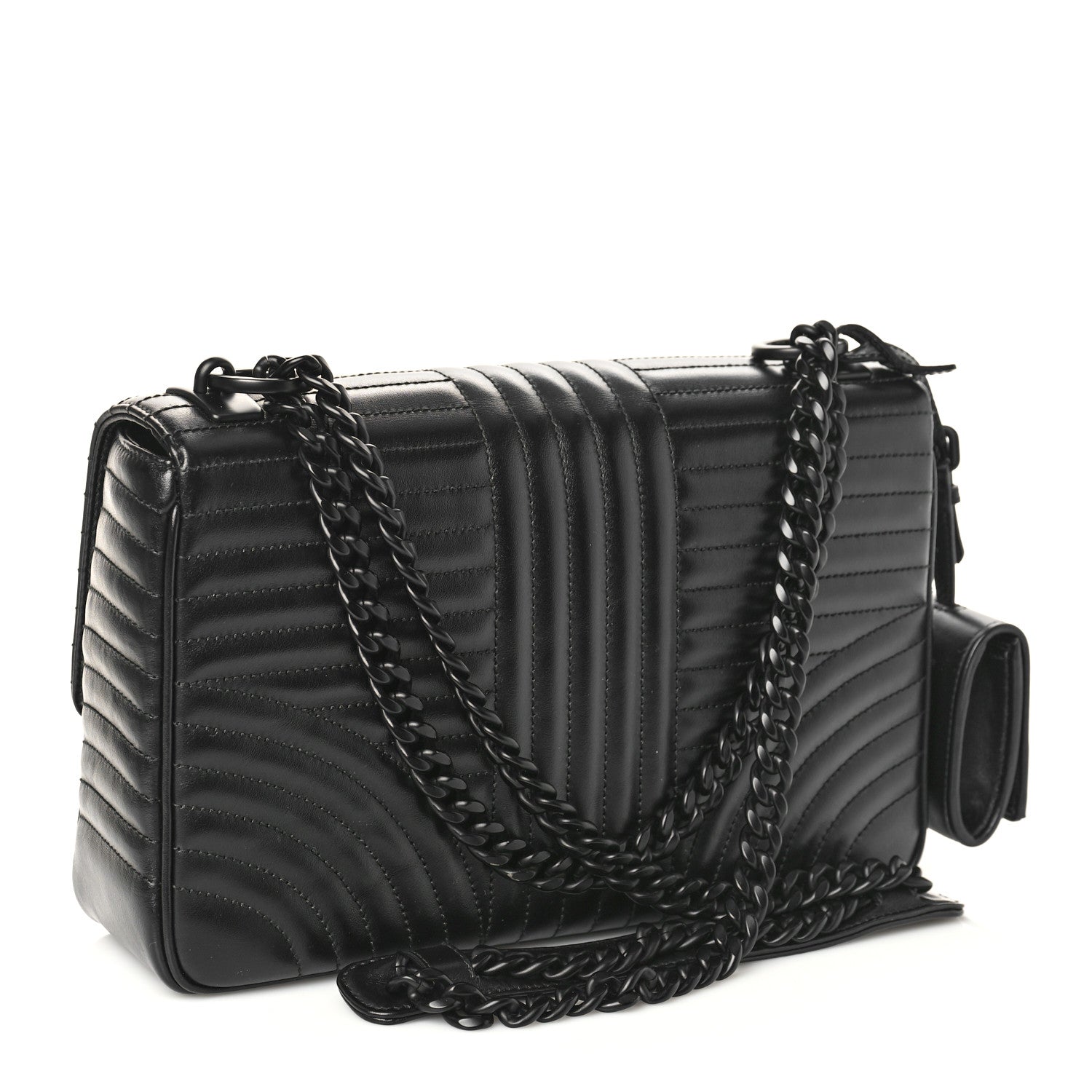 Prada Soft Calfskin Impunture Diagramme Monochrome Large Chain Flap Shoulder Bag Black 3 of 8