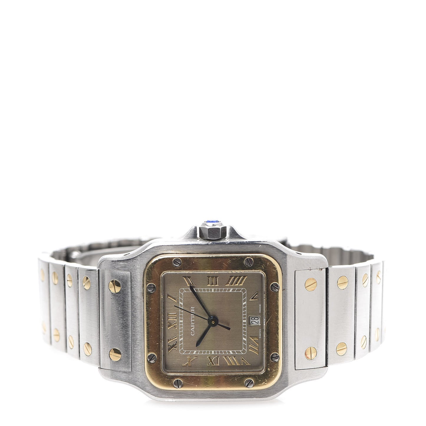 Stainless Steel 18K Yellow Gold 29mm Santos De Cartier Galbee Quartz Watch Silver