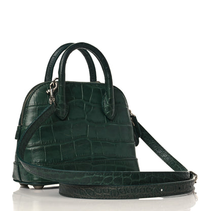 Balenciaga Calfskin Logo Crocodile Embossed XXS Ville Top Handle Bag Dark Green White 3 of 9