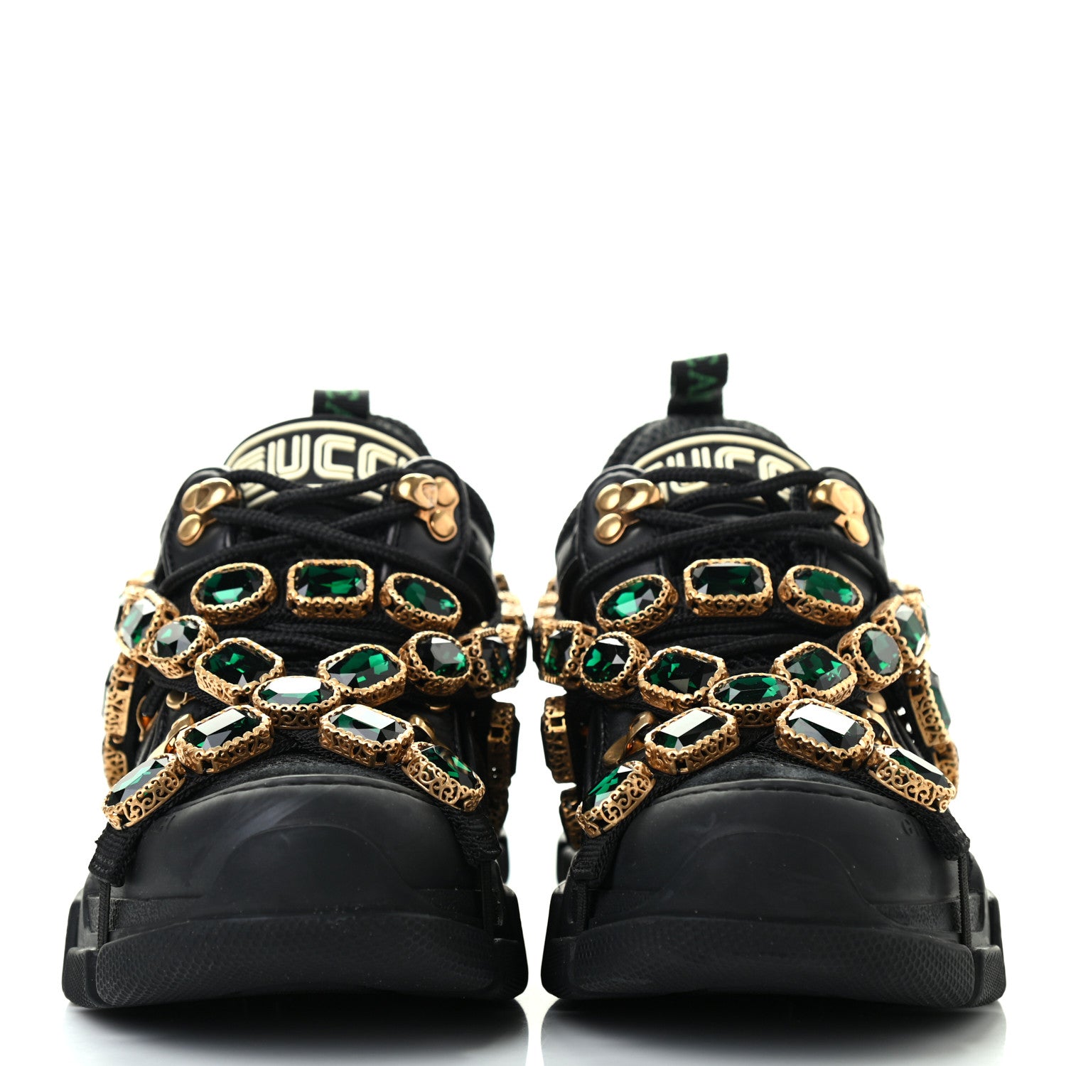 Gucci X SEGA Mesh Suede Calfskin Removable Crystals Womens Flashtrek Sneakers 35 Black Silver 2 of 6