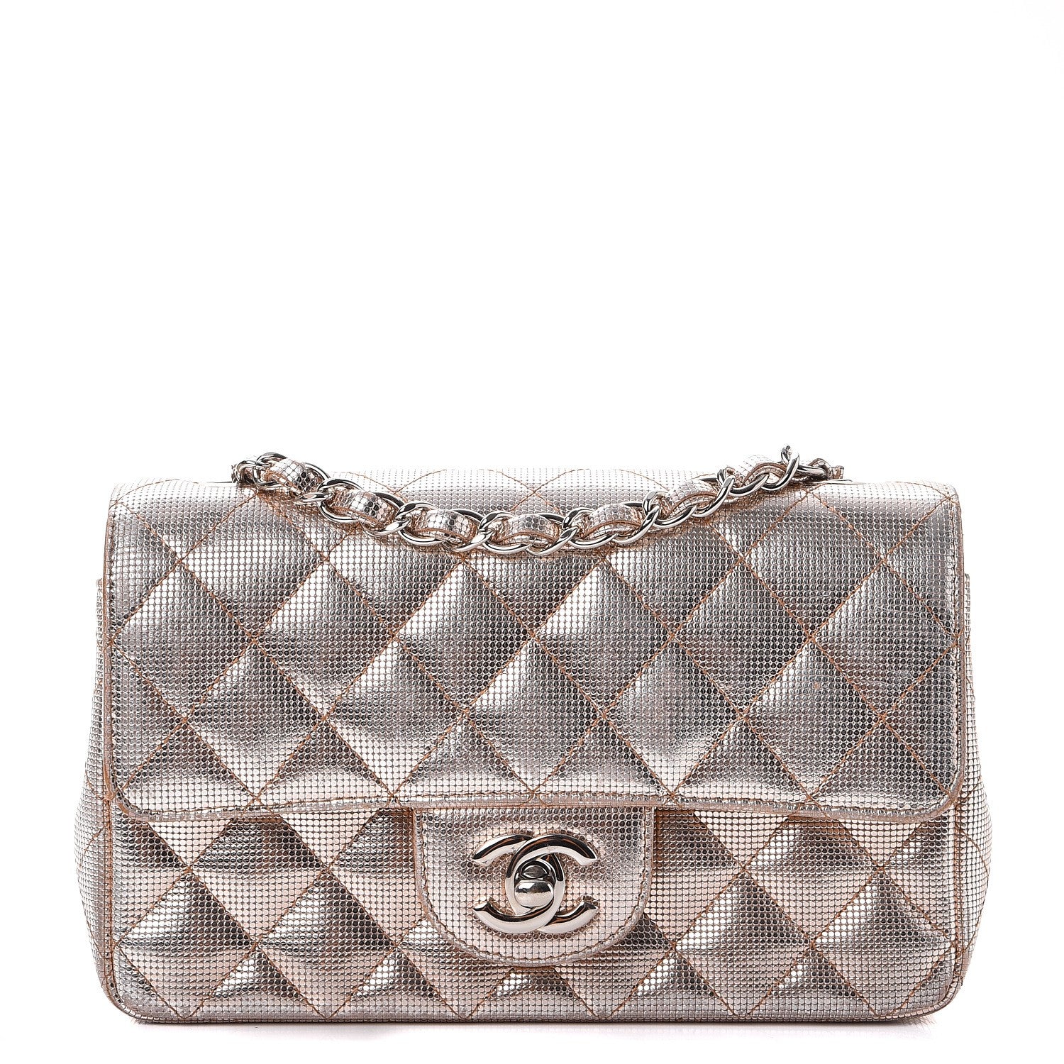 Chanel Metallic Calfskin Quilted Pixel Effect Mini Rectangular Flap Pink Gold 1 of 15