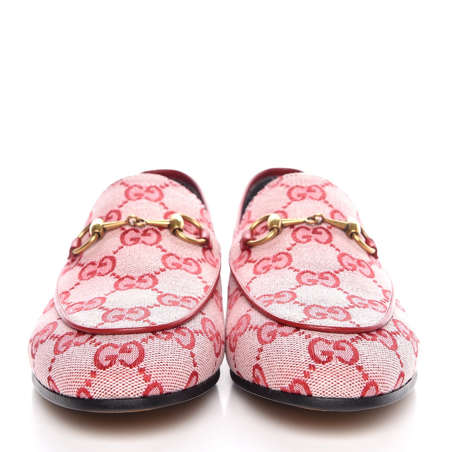 Gucci Canvas GG Monogram Horsebit Womens Jordaan Loafers 37 Gardenia Hibiscus Red 2 of 9