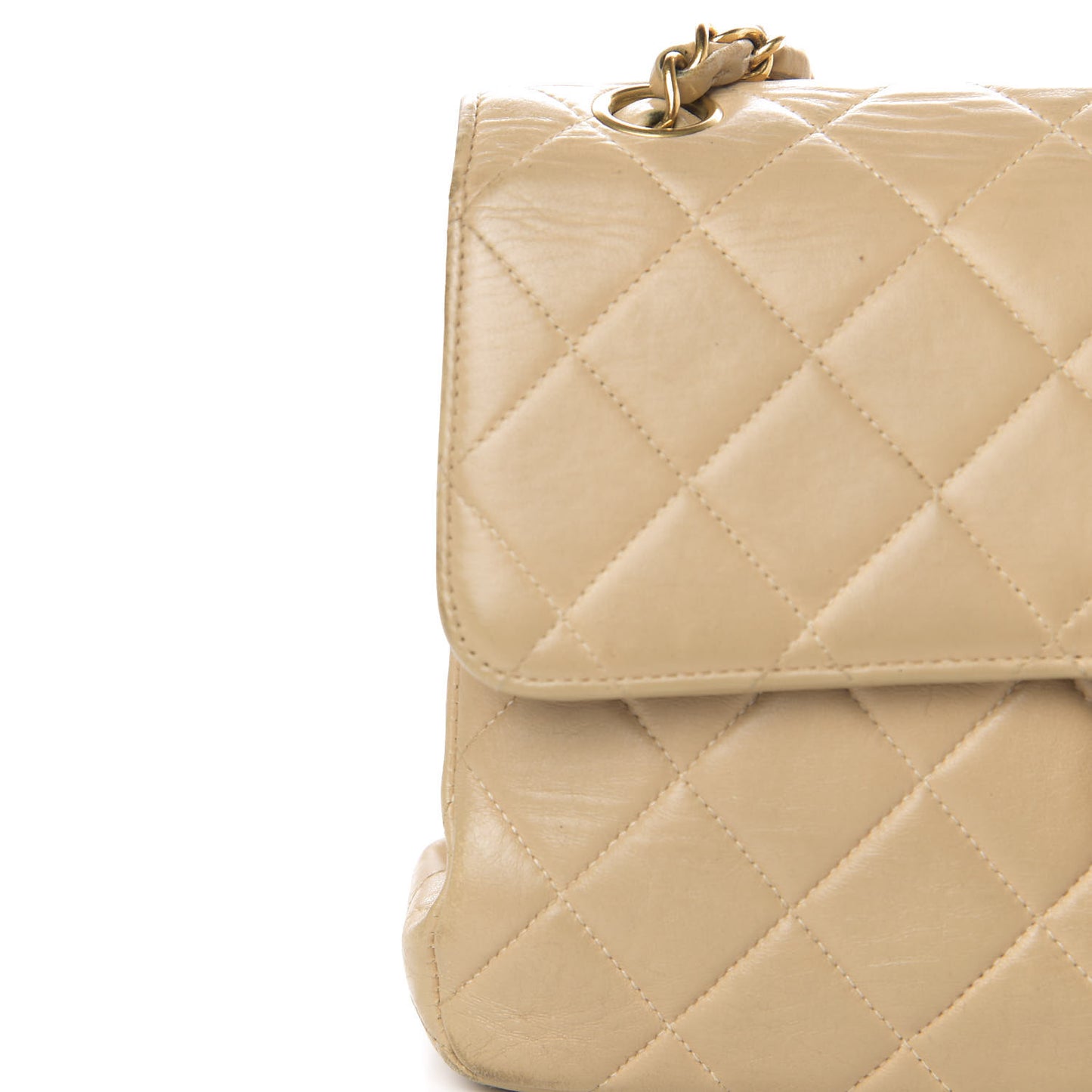 Lambskin Quilted Medium Double Sided Flap Beige