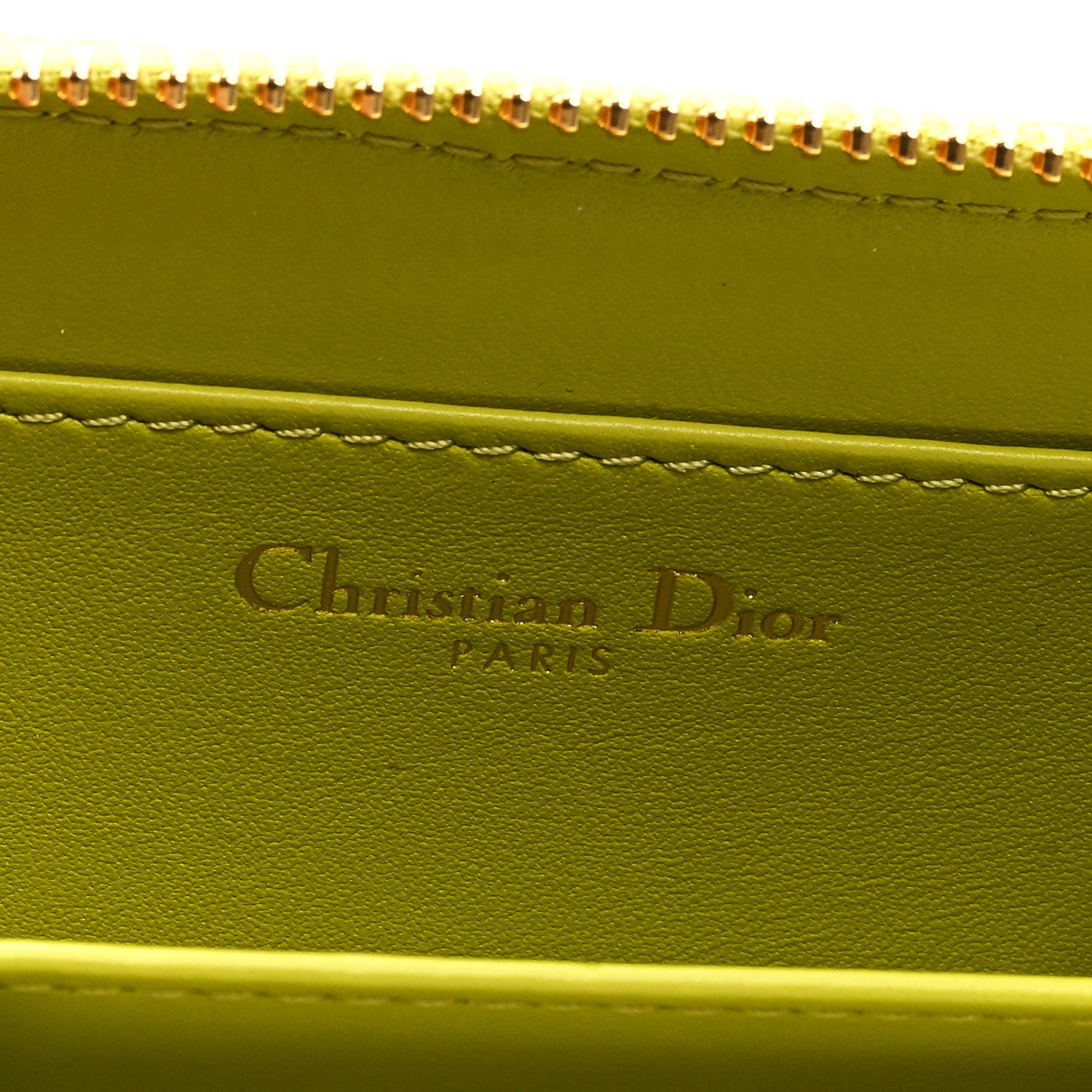 Christian Dior Lambskin Cannage Mini Caro Zipped Pouch on Chain Lime 5 of 7