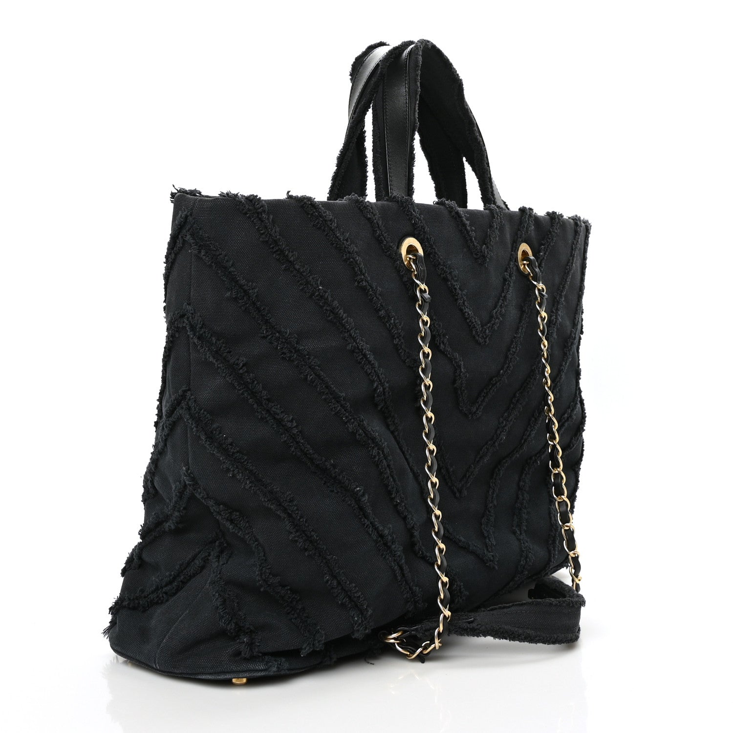 Chanel Canvas Chevron Cuba Patchwork Shopper Tote Black 3 of 9