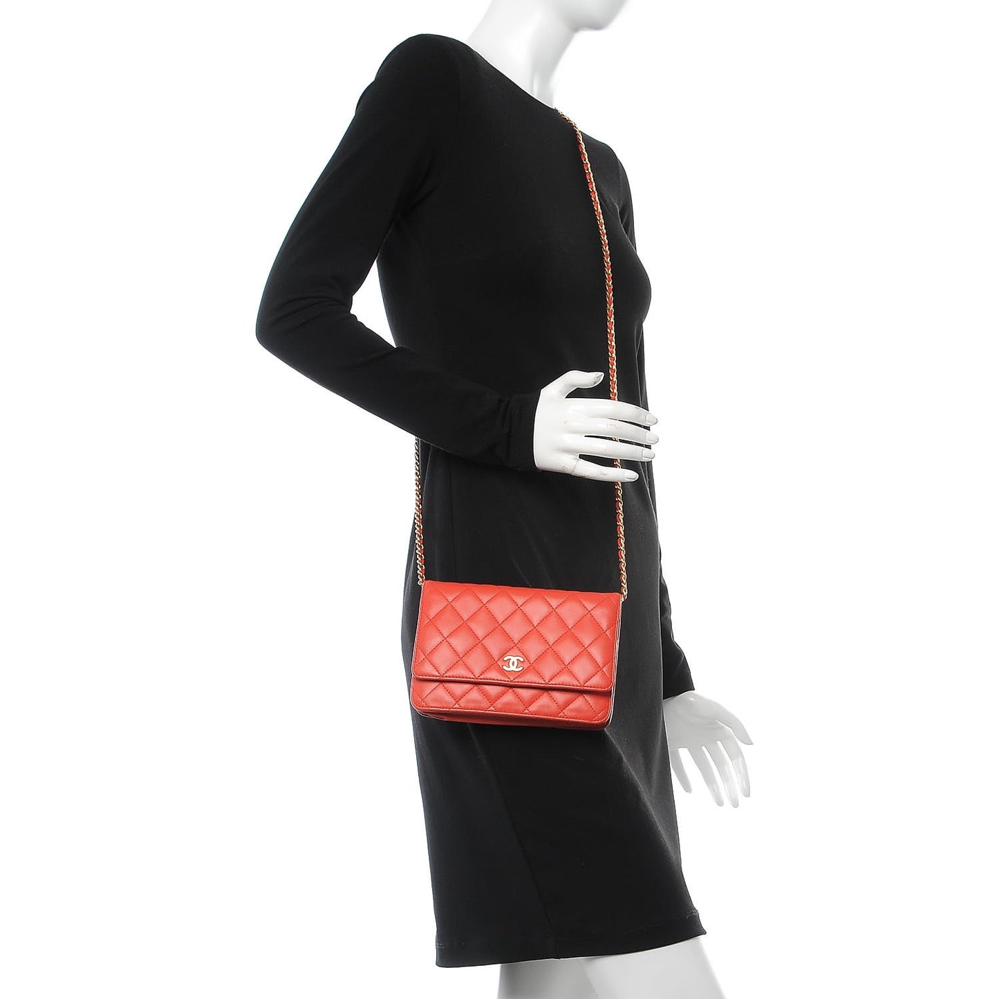 Lambskin Quilted Wallet On Chain WOC Red