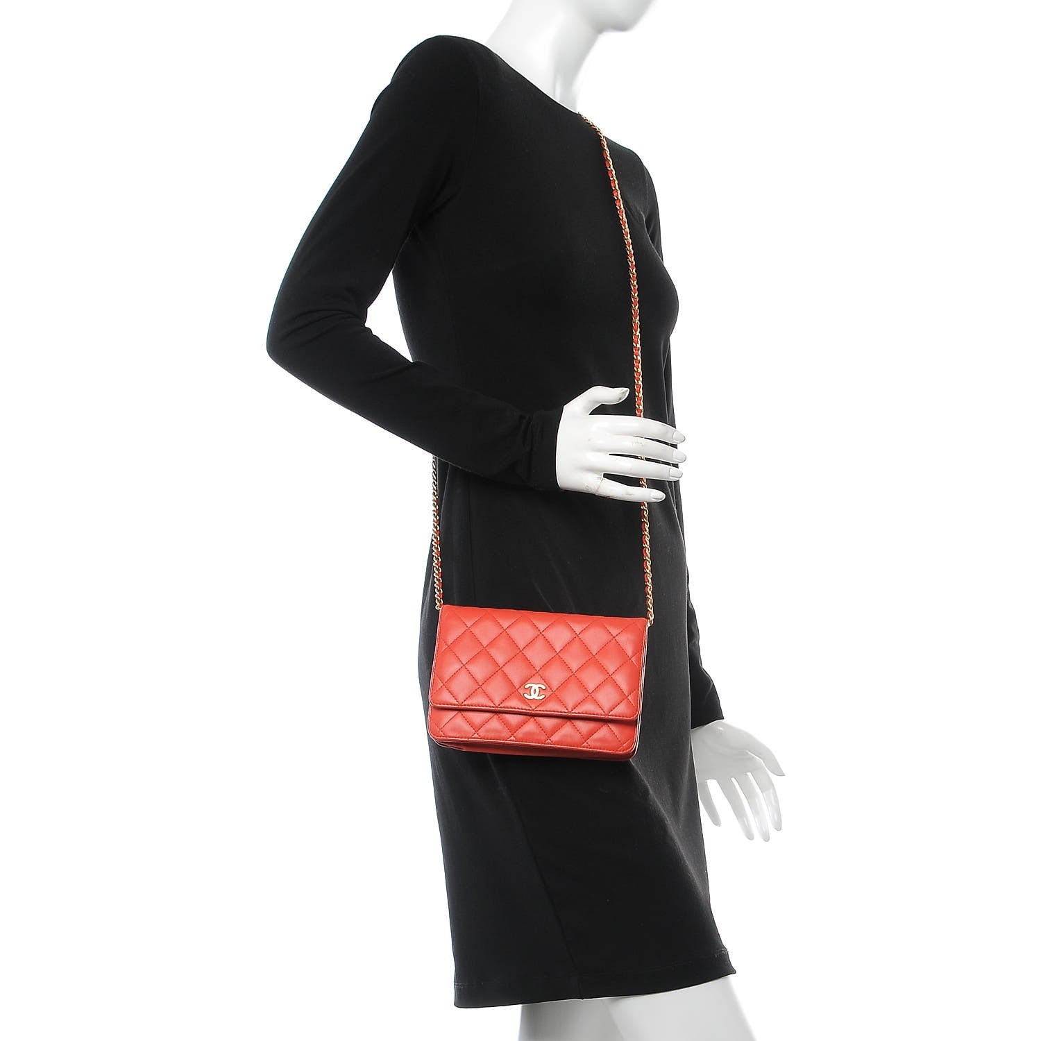 Chanel Lambskin Quilted Wallet On Chain WOC Red 2 of 11