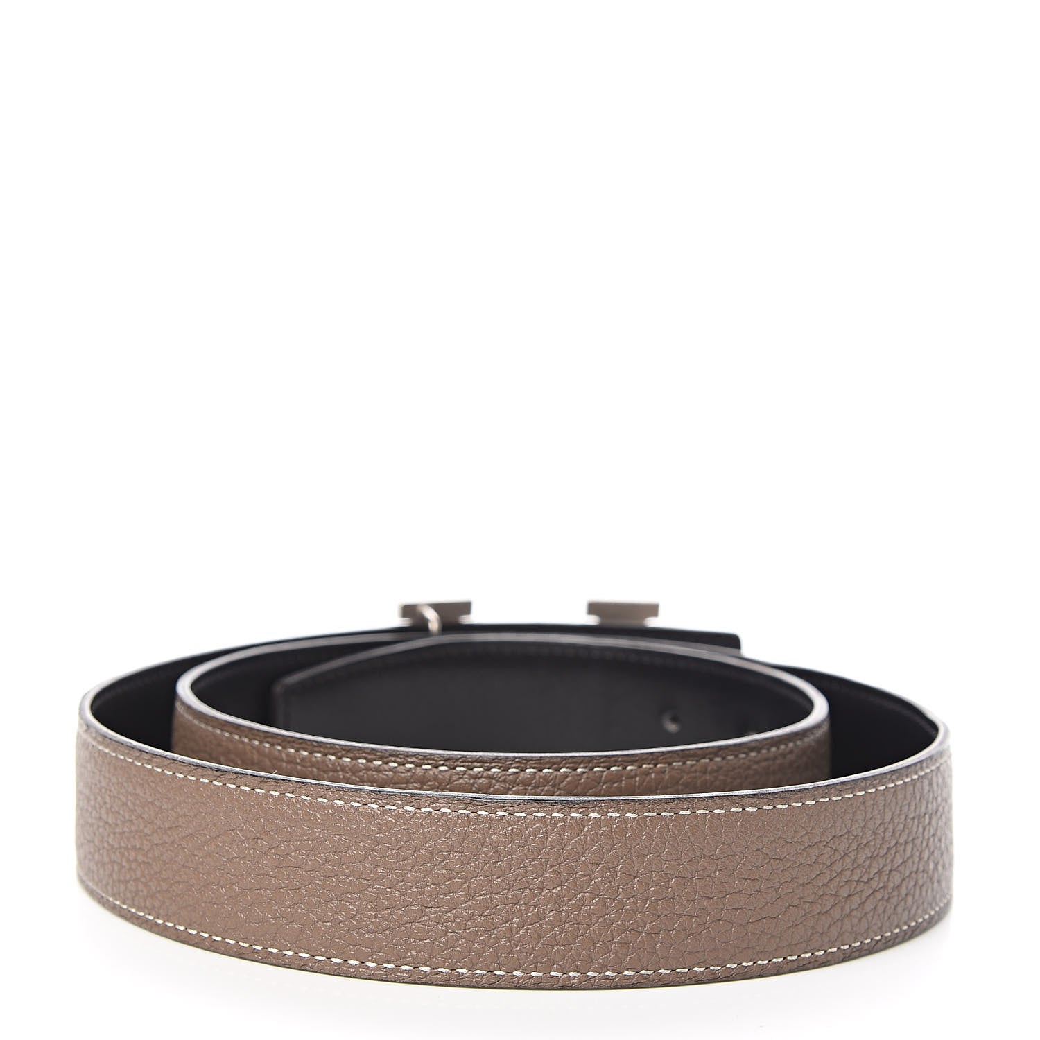 Hermes Box Togo 32mm H Belt 85 Black Etoupe 3 of 10