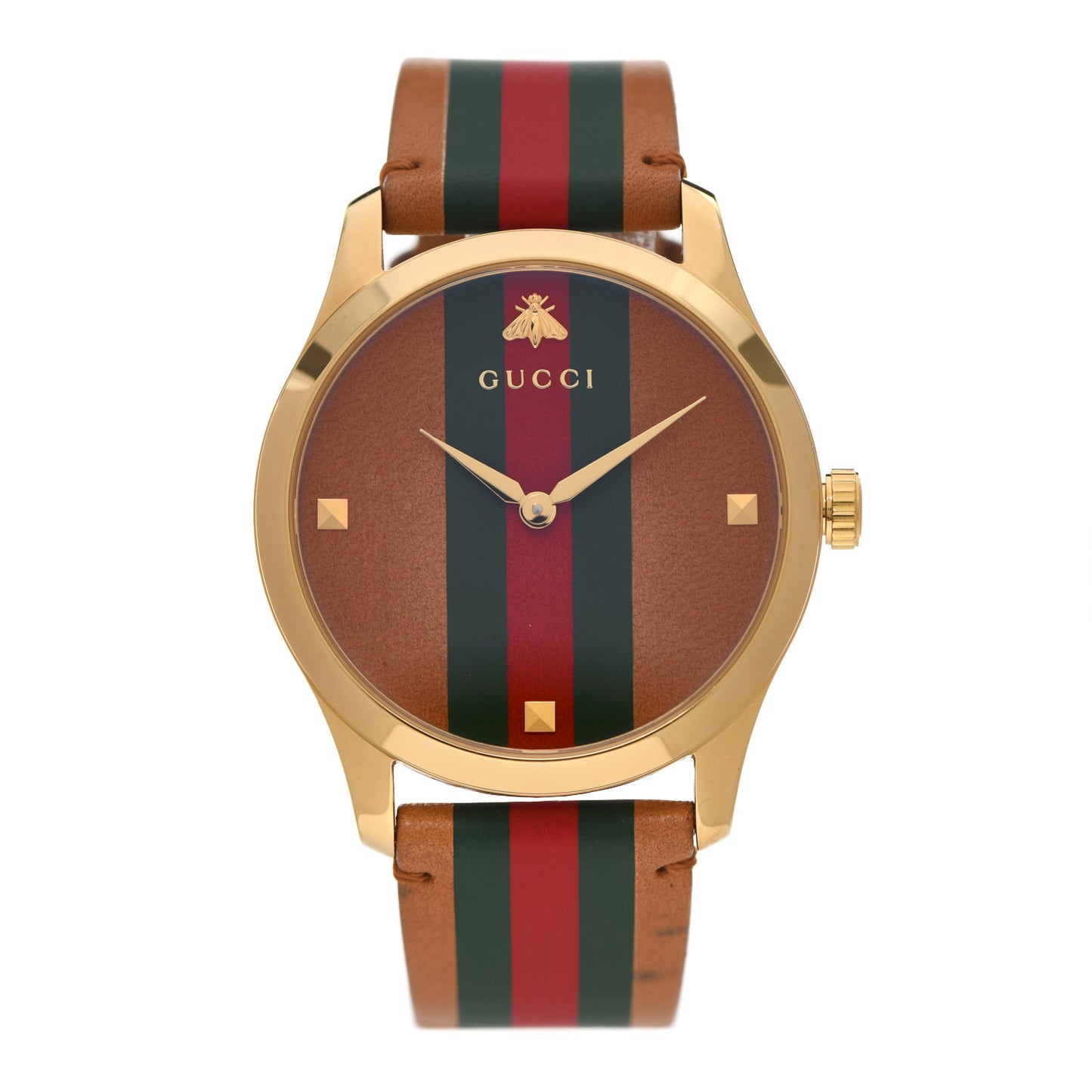 Stainless Steel Calfskin 38mm G-Timeless Stripe Web Quartz Watch Brown