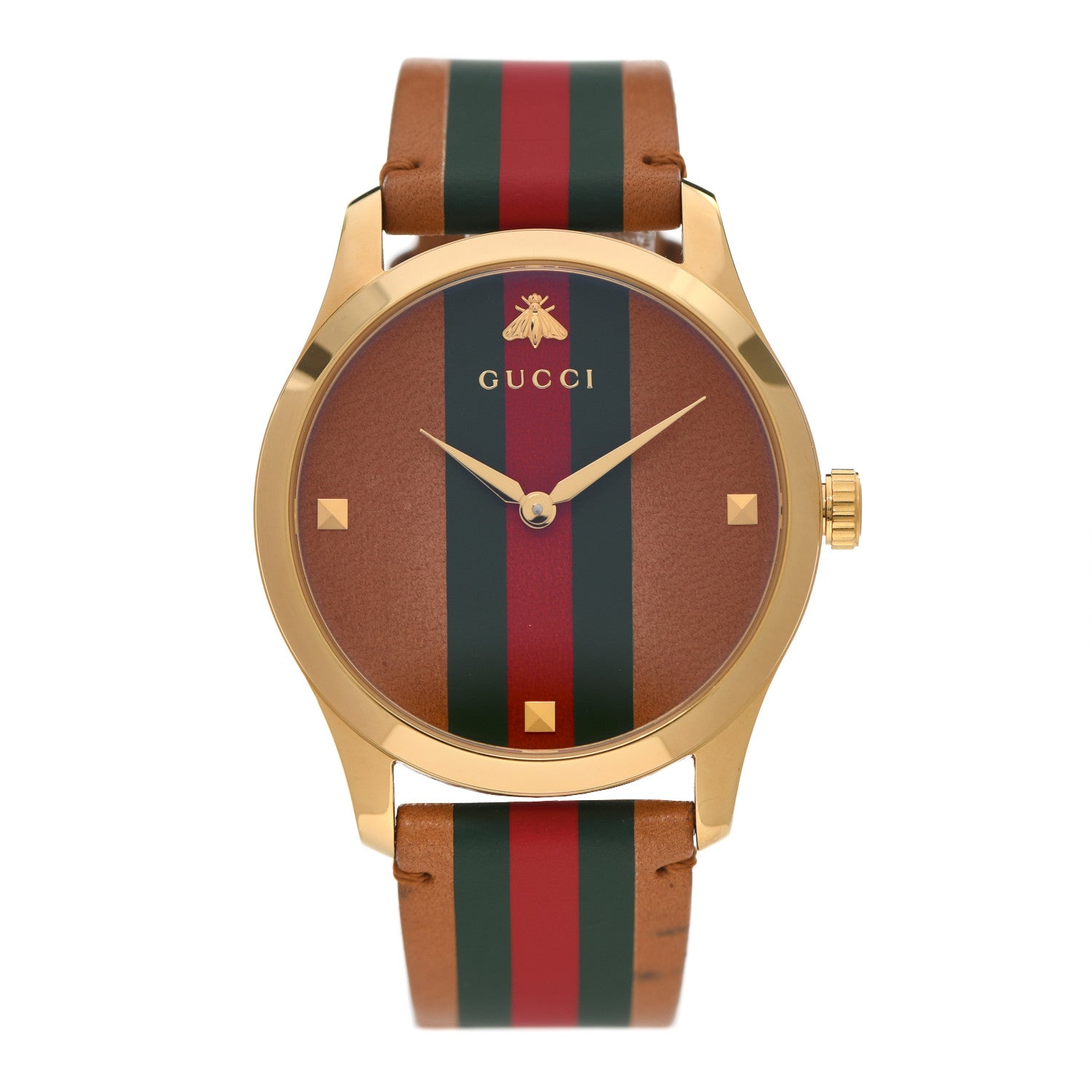Gucci Stainless Steel Calfskin 38mm G-Timeless Stripe Web Quartz Watch Brown 1 of 4