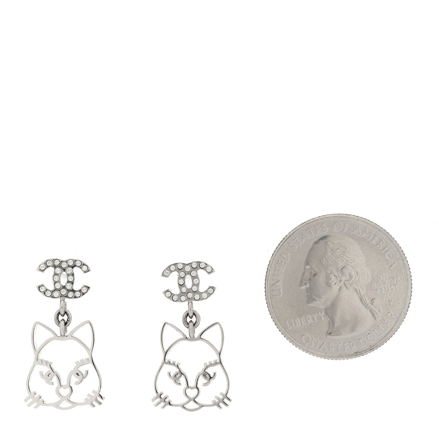 Chanel Crystal Emoji Choupette Cat CC Earrings Silver 2 of 5