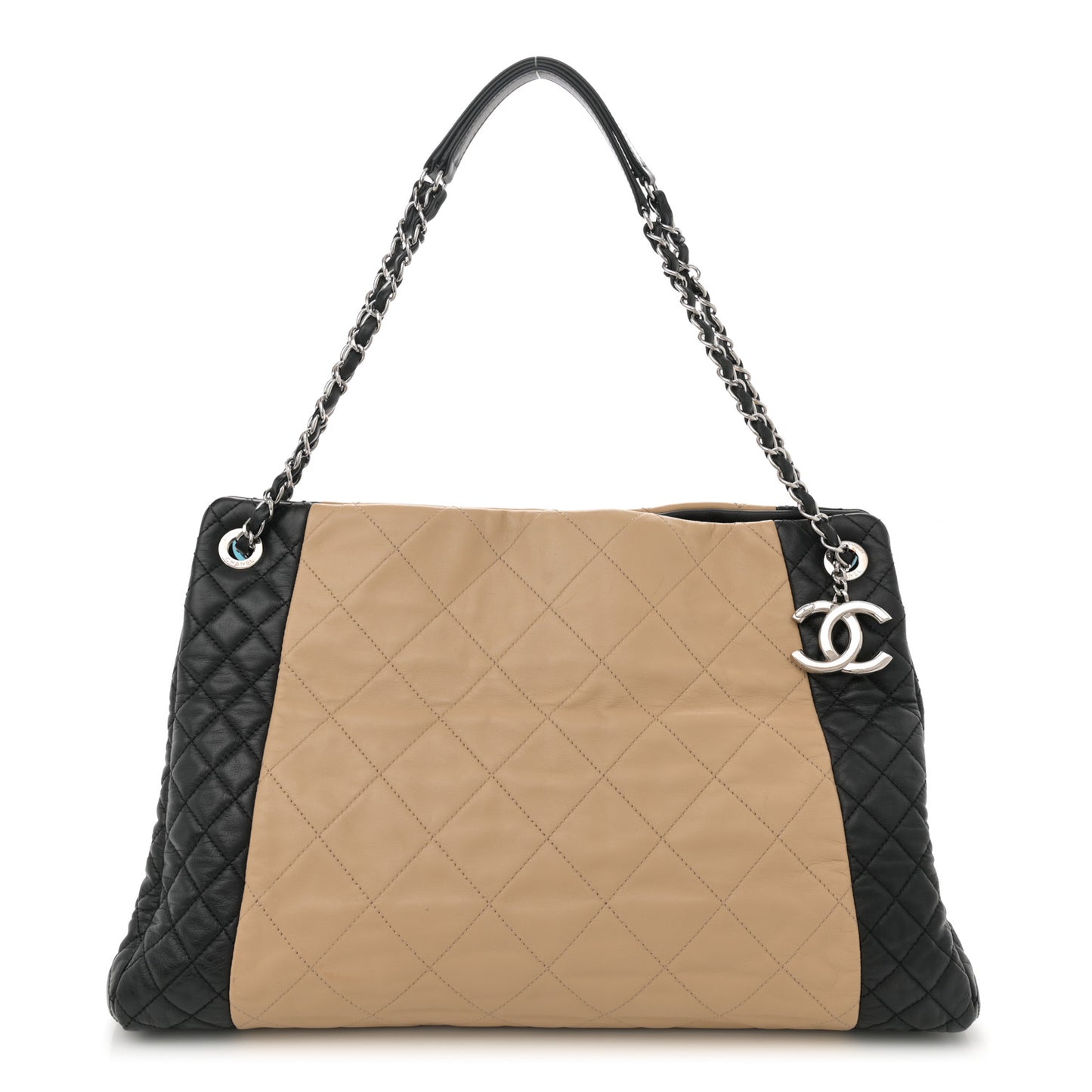 Lambskin Quilted Large CC Shopping Tote Black Rose Clair