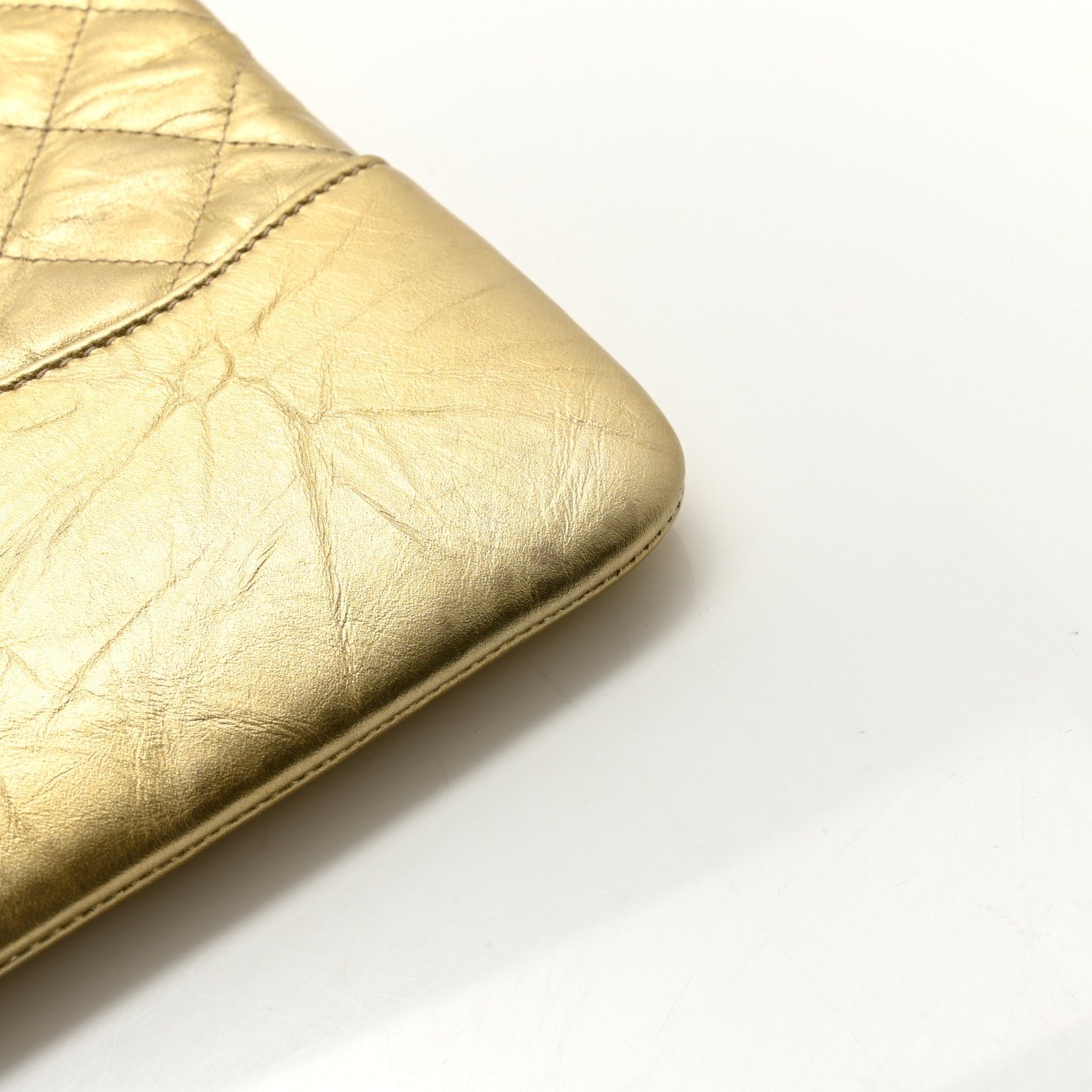 Chanel Metallic Aged Calfskin Quilted Large Gabrielle Cosmetic Case Gold 11 of 12