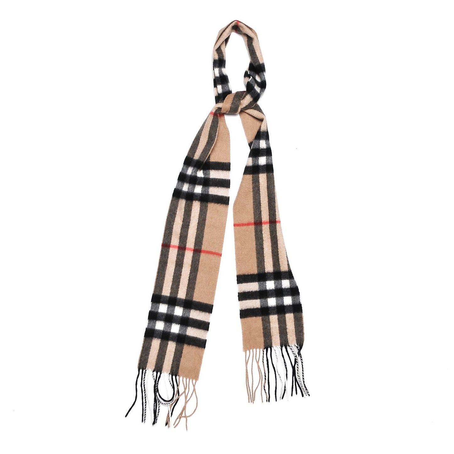 Cashmere Giant Check Fringe Scarf Camel