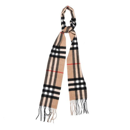 Burberry Cashmere Giant Check Fringe Scarf Camel 1 of 5