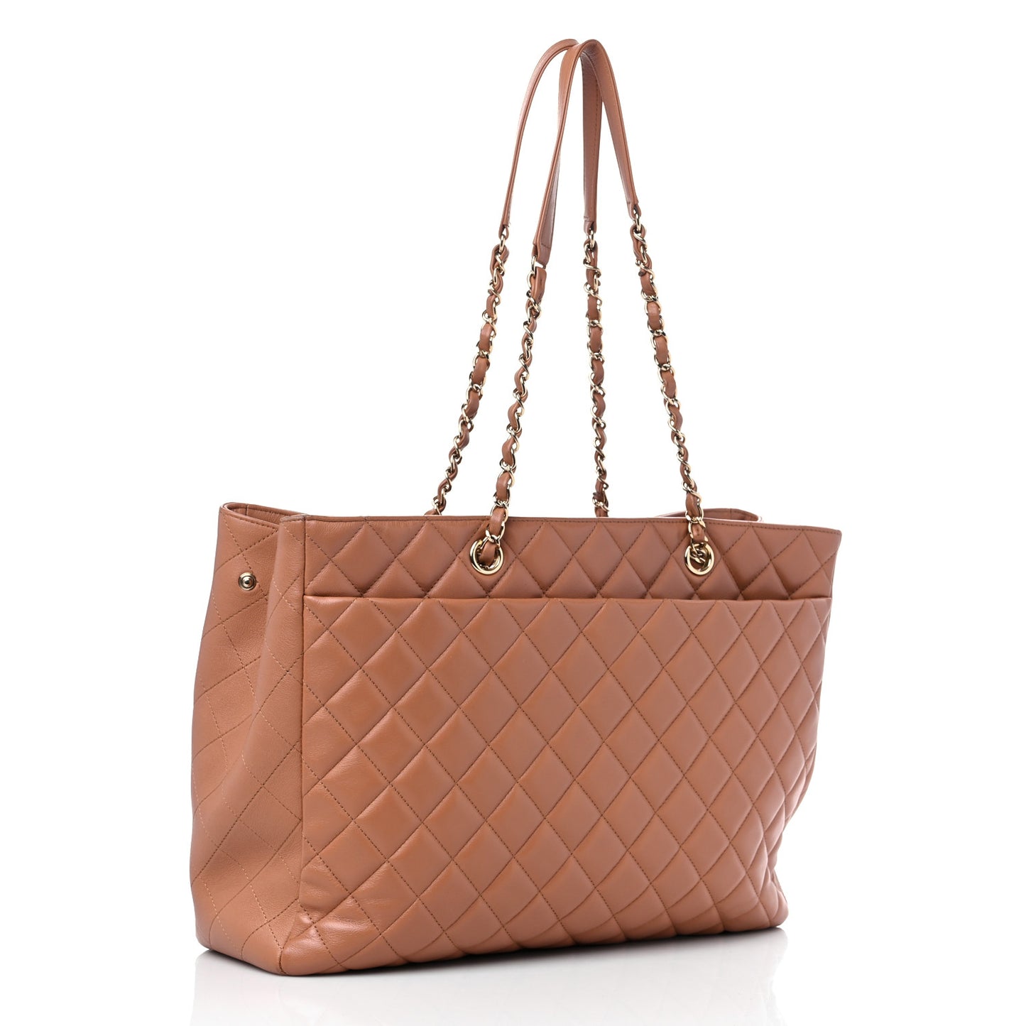 Caviar Quilted Large Shopping Tote Dark Beige