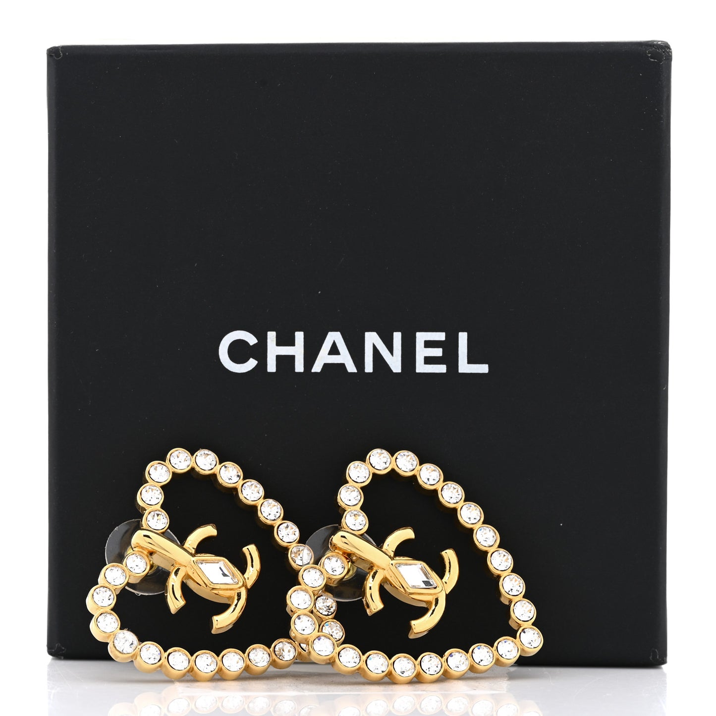 Crystal Heart CC Earrings Gold