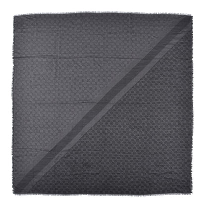 Gucci Wool Silk Monogram GGWeb Fringe Shawl Black Medium Grey 1 of 4