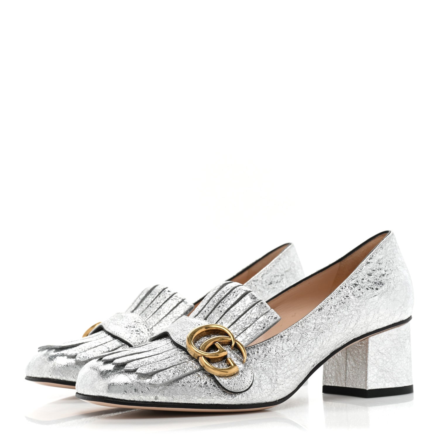 Gucci Galassia GG Marmont Fringe 50mm Loafer Pumps 39 Argento 3 of 12