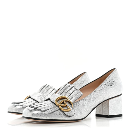 Gucci Galassia GG Marmont Fringe 50mm Loafer Pumps 39 Argento 3 of 12