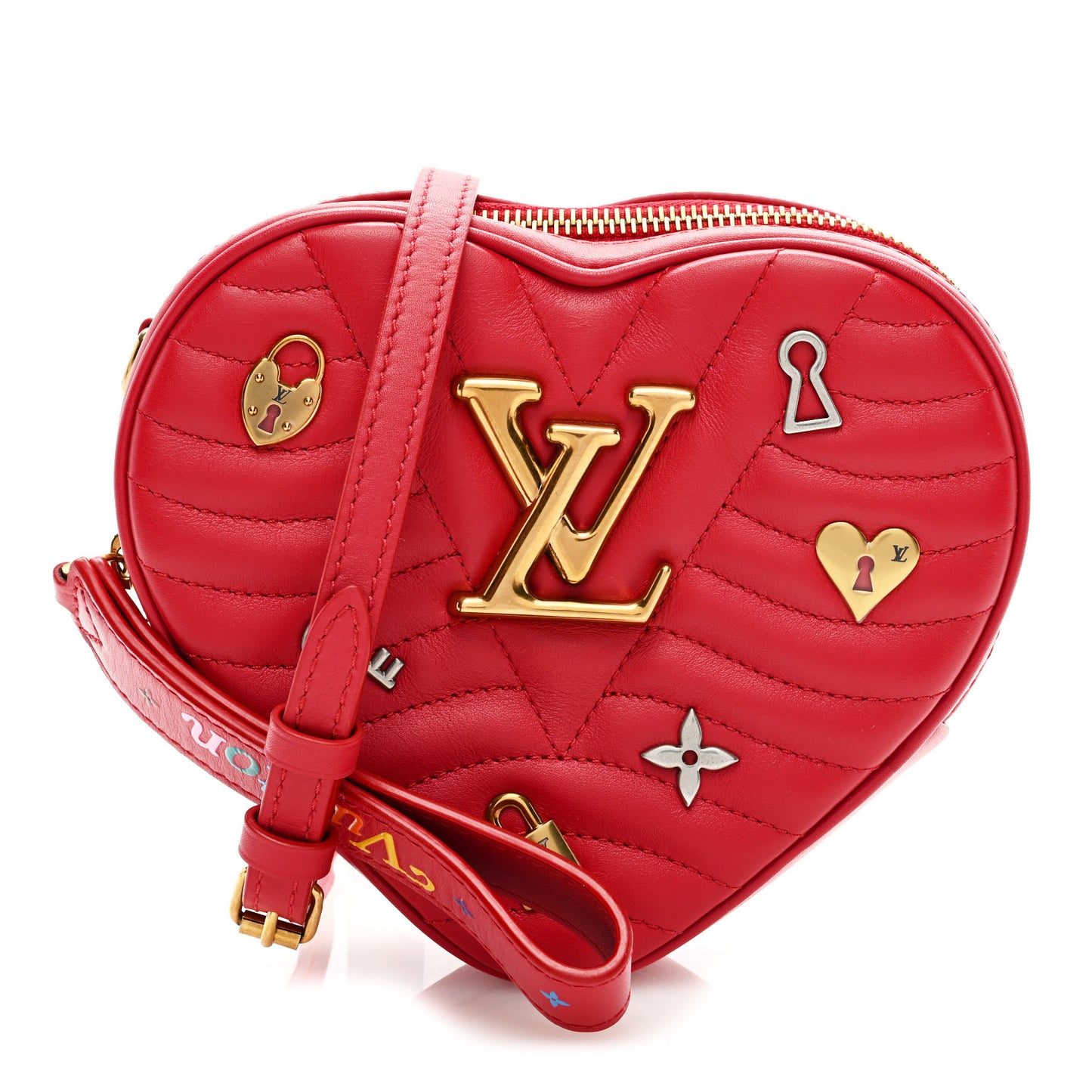 Calfskin Embellished New Wave Love Lock Heart Bag Ecarlate