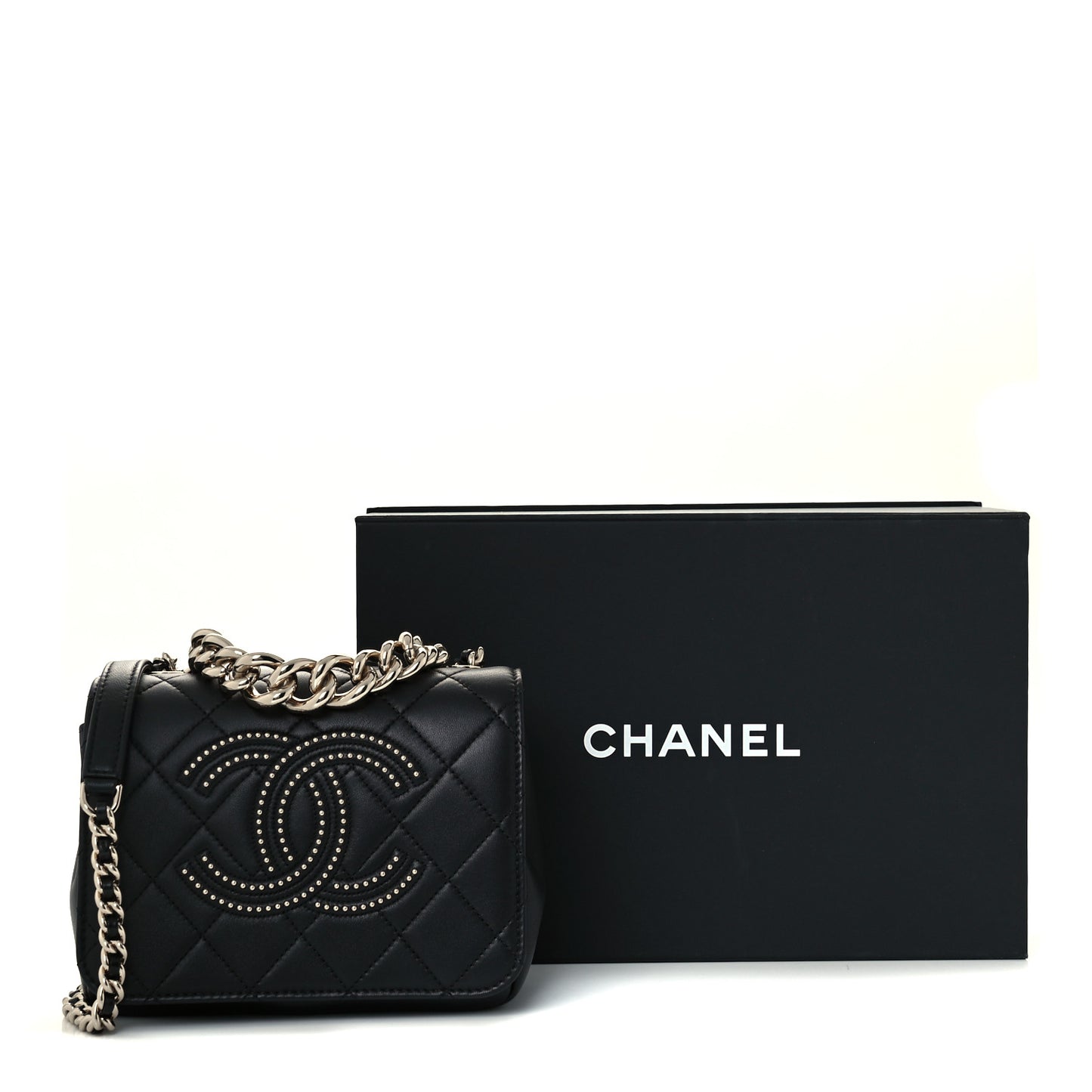 Lambskin Quilted Studded CC Flap Black