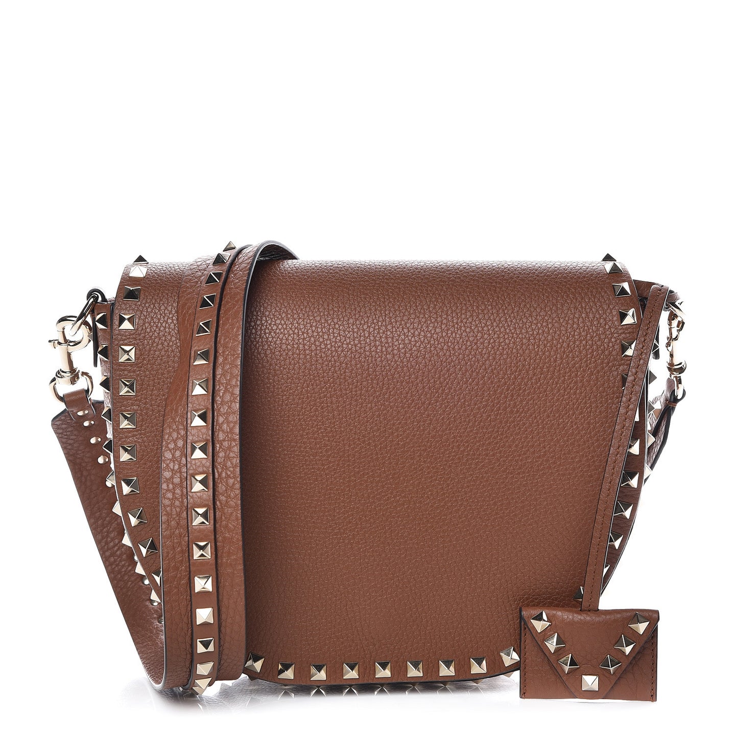Calfskin Large Rockstud Halfmoon Saddle Bag Tan