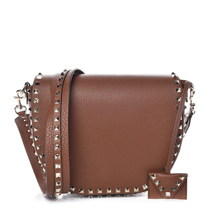 Valentino Garavani Calfskin Large Rockstud Halfmoon Saddle Bag Tan 1 of 10