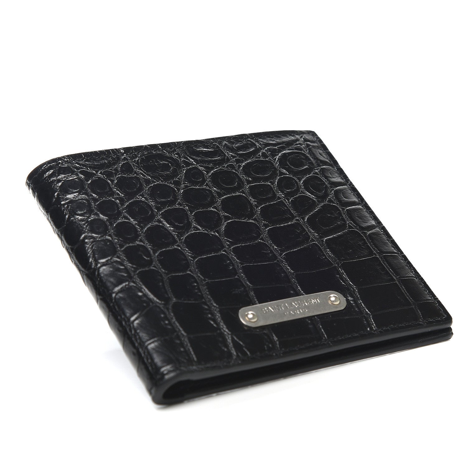 Saint Laurent Calfskin Crocodile Embossed East West Wallet Black 3 of 11