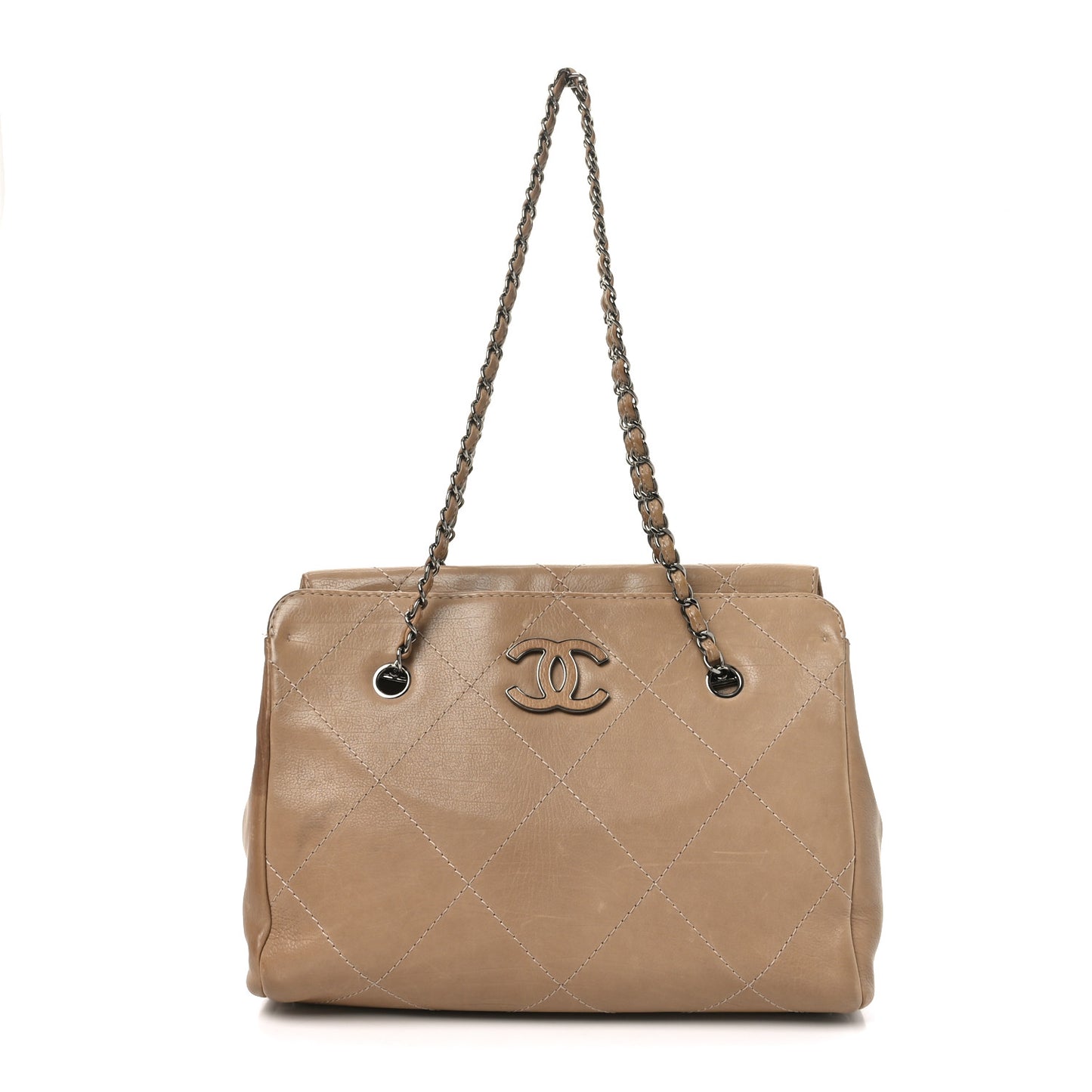 Washed Calfskin Diamond Stitch Large Hamptons Shopping Tote Beige