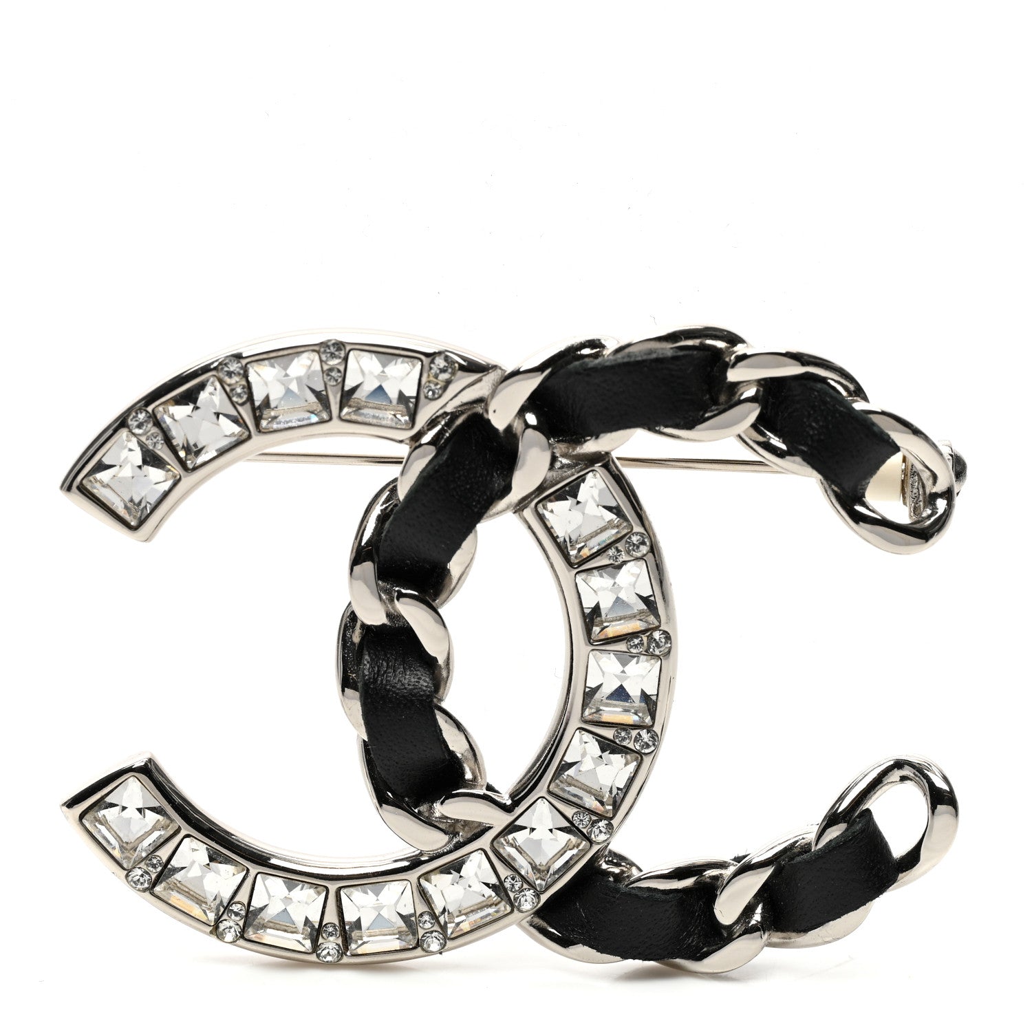 Chanel Lambskin Baguette Crystal CC Brooch Black Silver 1 of 4