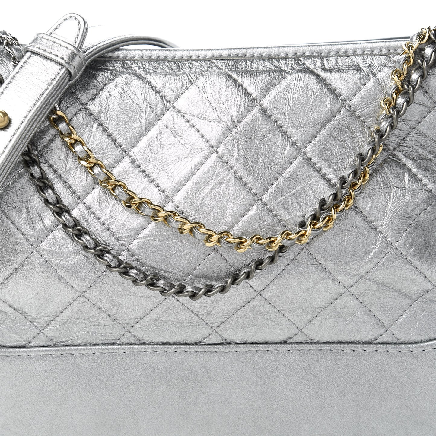 Metallic Aged Calfskin Quilted Medium Gabrielle Silver