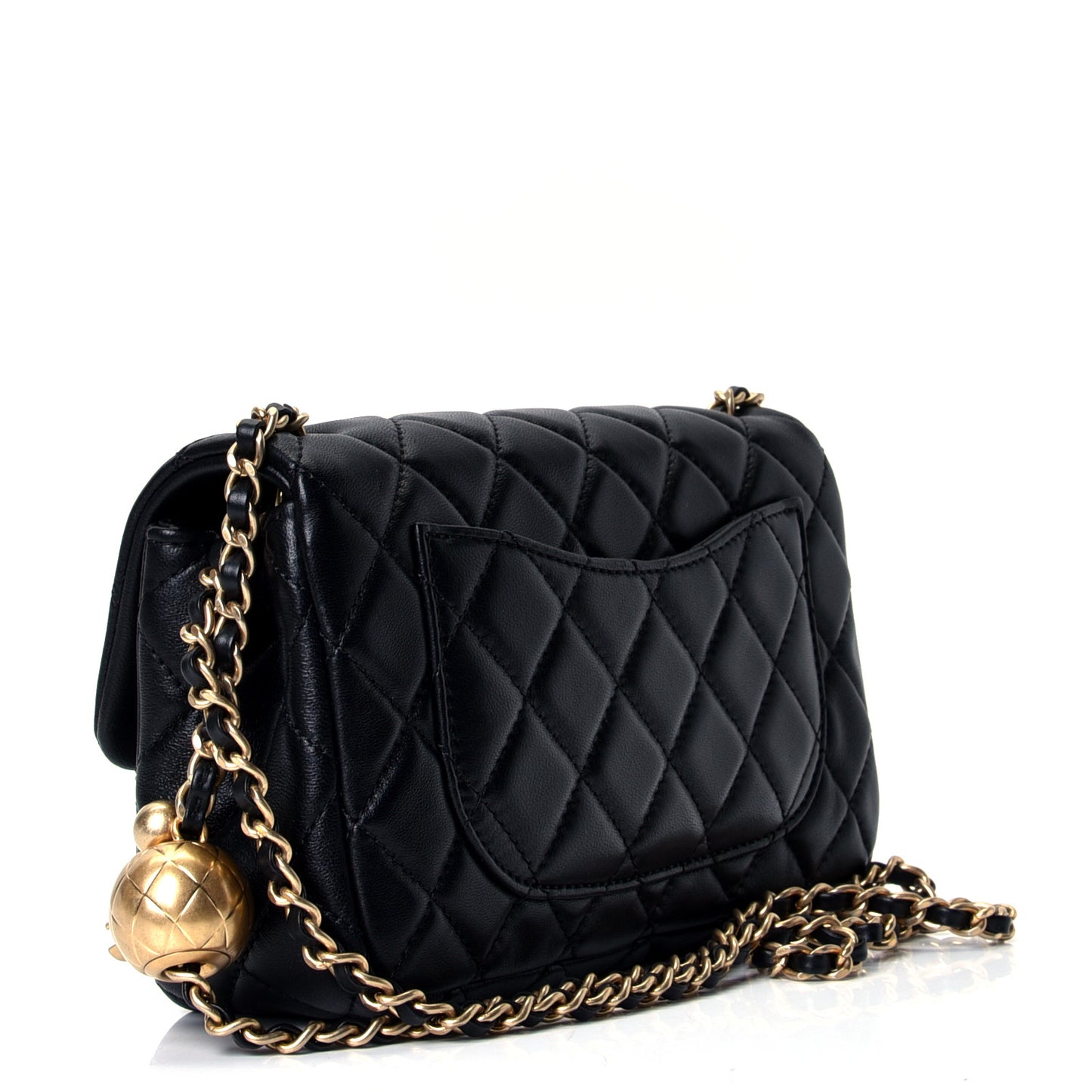 Lambskin Quilted Mini Rectangular Pearl Crush Flap Black
