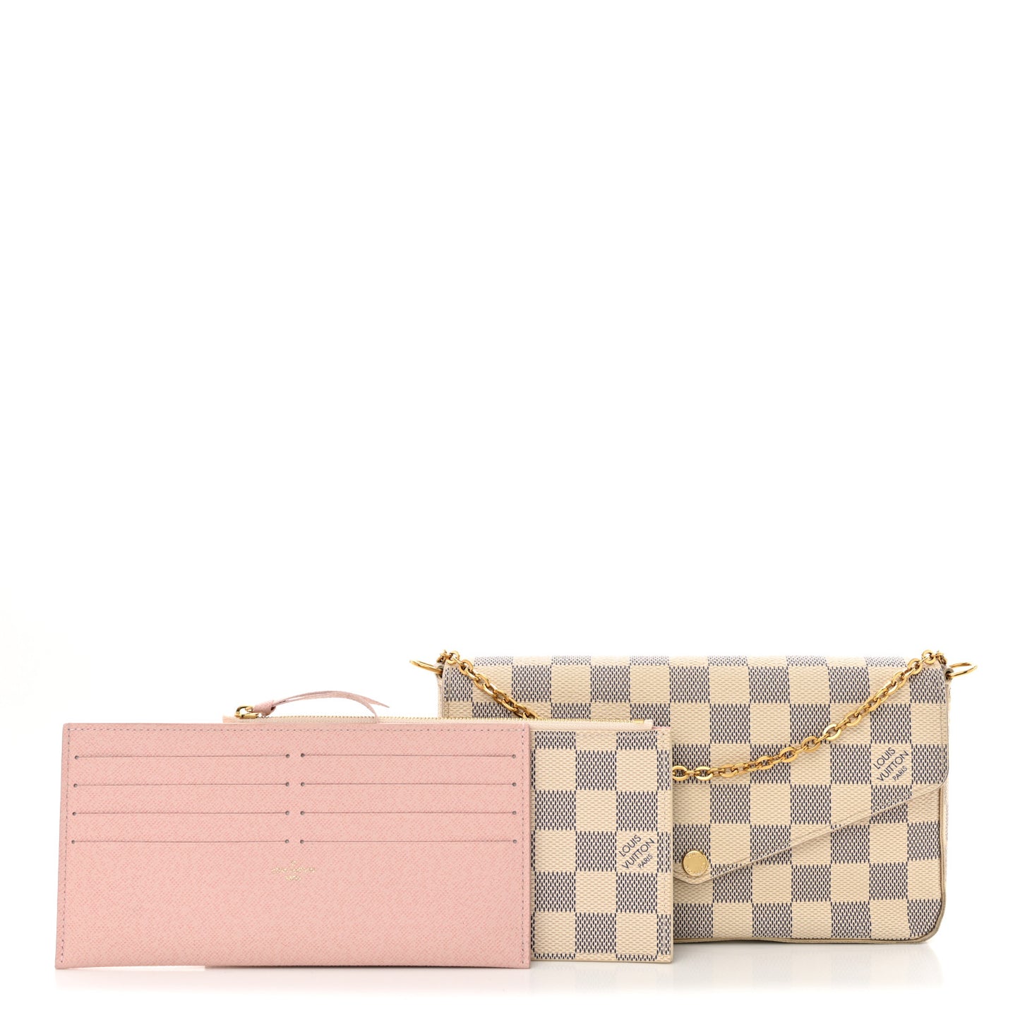 Damier Azur Pochette Felicie Chain Wallet Rose Ballerine